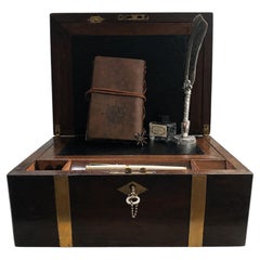 Victorian Military Campaign Walnut Writing Slope Black Leather Skiver