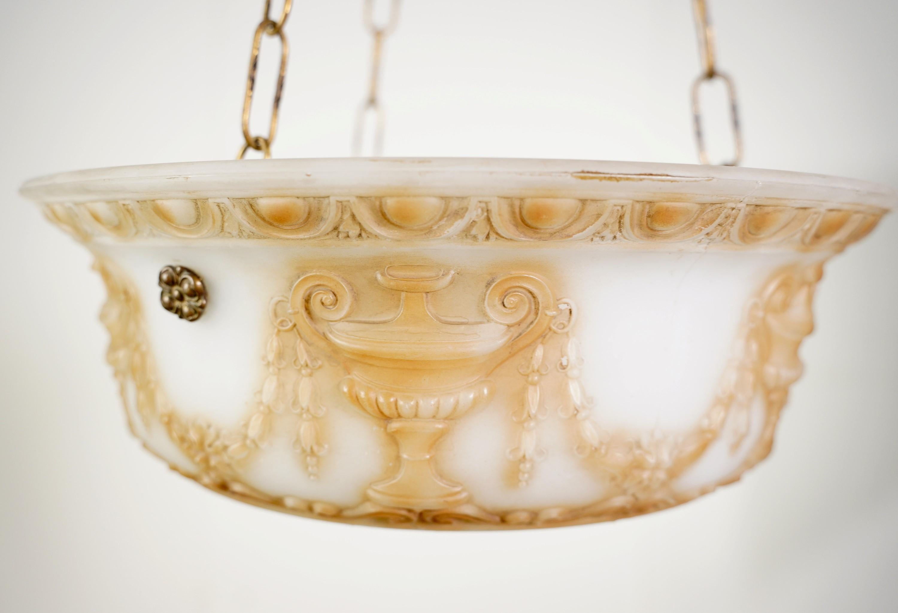 American Victorian Milk Glass Pendant Light Urns Swags Brass Hardware