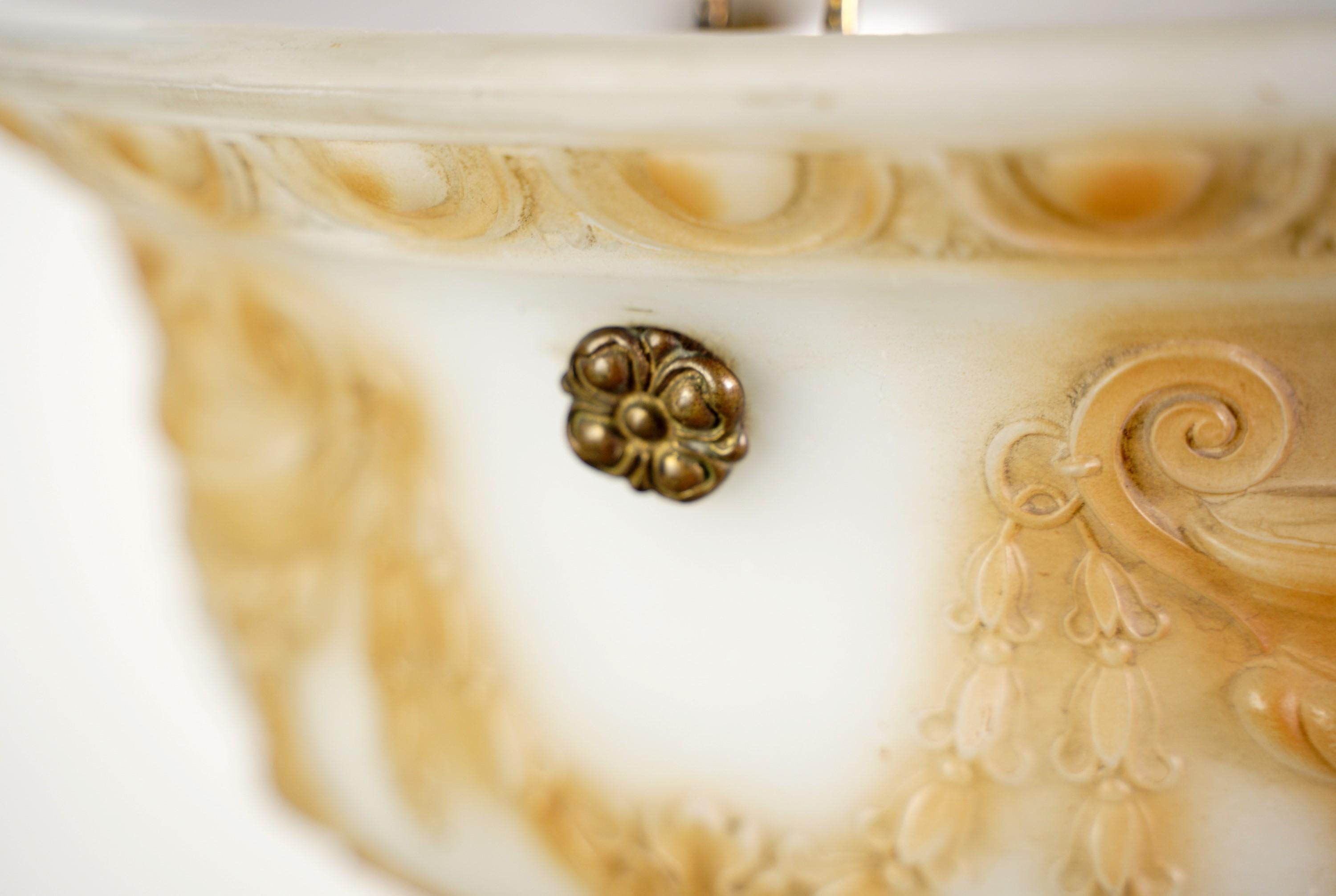 Cast Victorian Milk Glass Pendant Light Urns Swags Brass Hardware