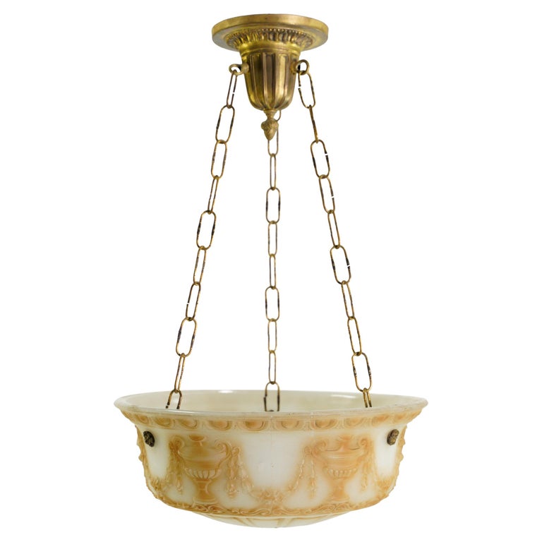 Victorian Milk Glass Pendant Light Urns Swags Brass Hardware For Sale