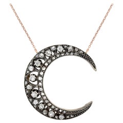 Victorian Mine and Rose Cut Diamond Crescent Necklace 1.20ctw