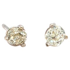 Victorian Mined Fancy Light Green Old Mine Cushion Diamond Stud Earrings .53ct