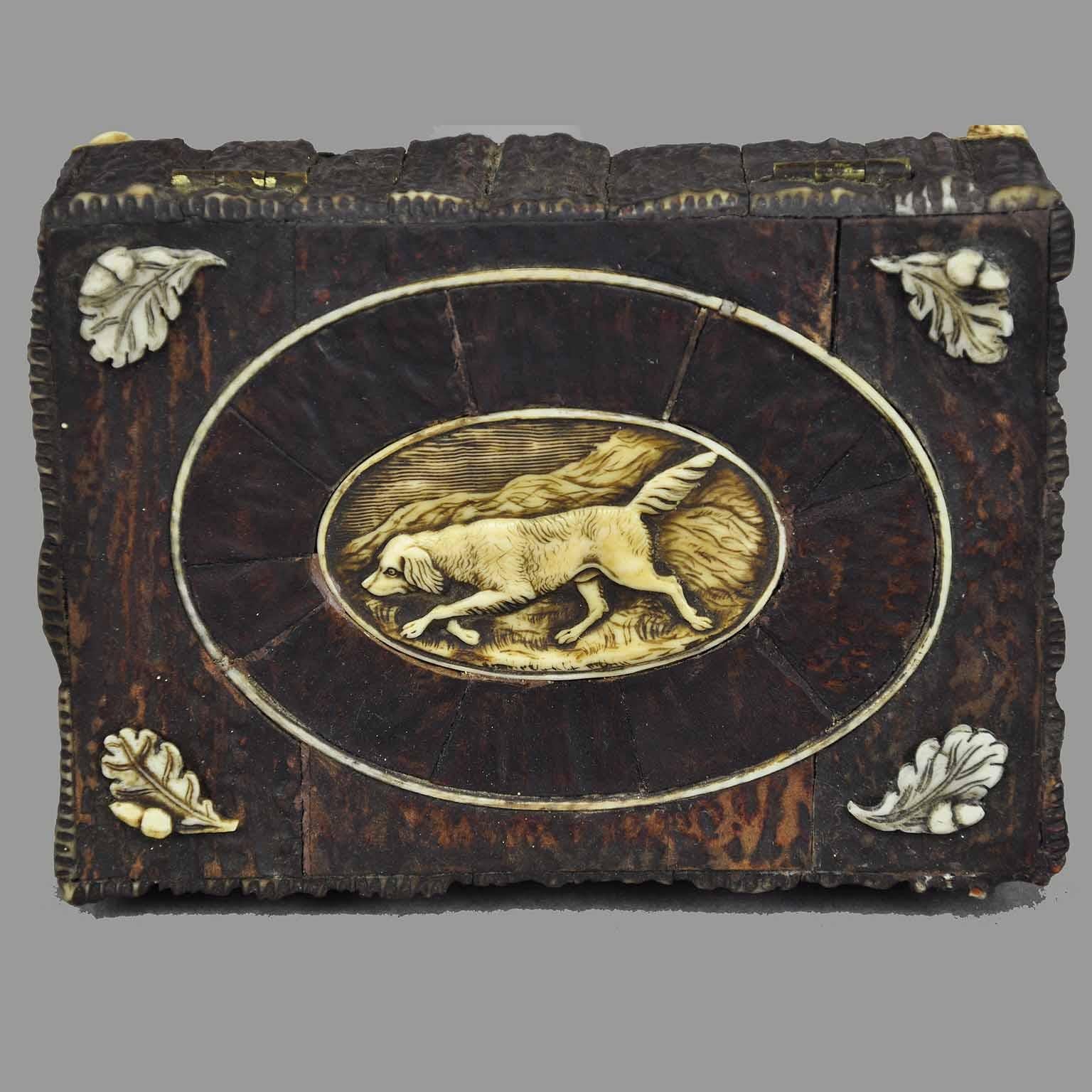 German Victorian Miniature Black forest Antler Casket 1860 For Sale