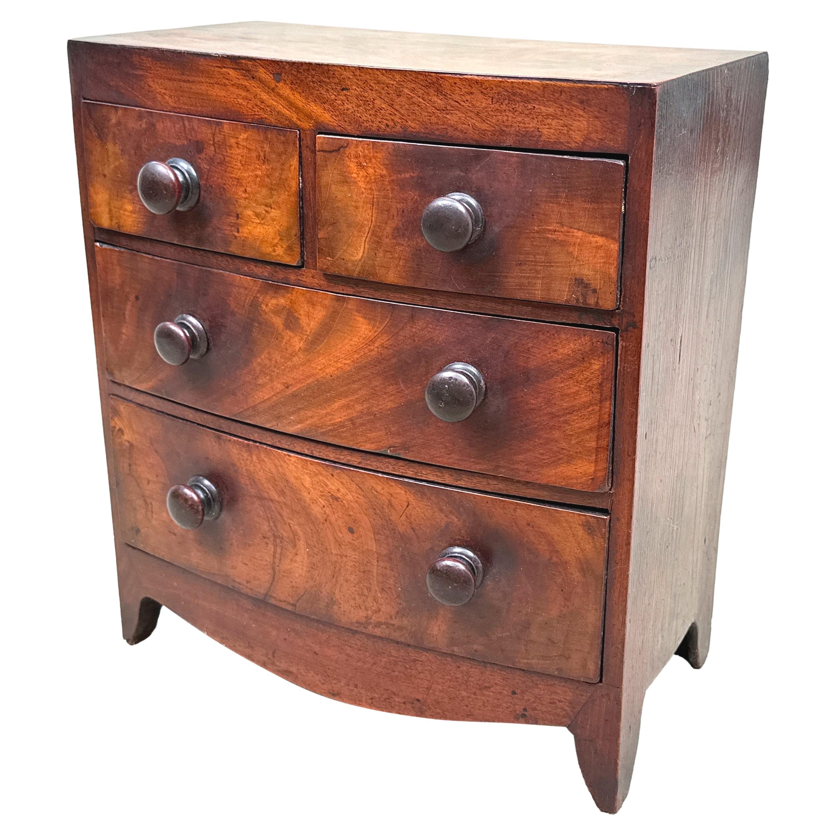Victorian Miniature Mahogany Bowfront Chest Of Drawers