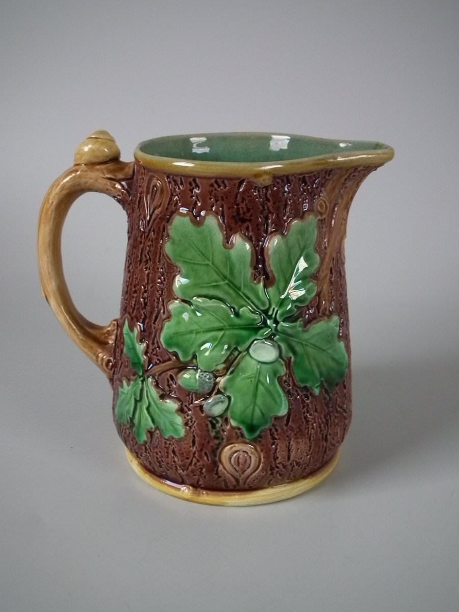 Mid-19th Century Victorian Minton Majolica Acorn and Snail Jug/Pitcher with Oak Leaves