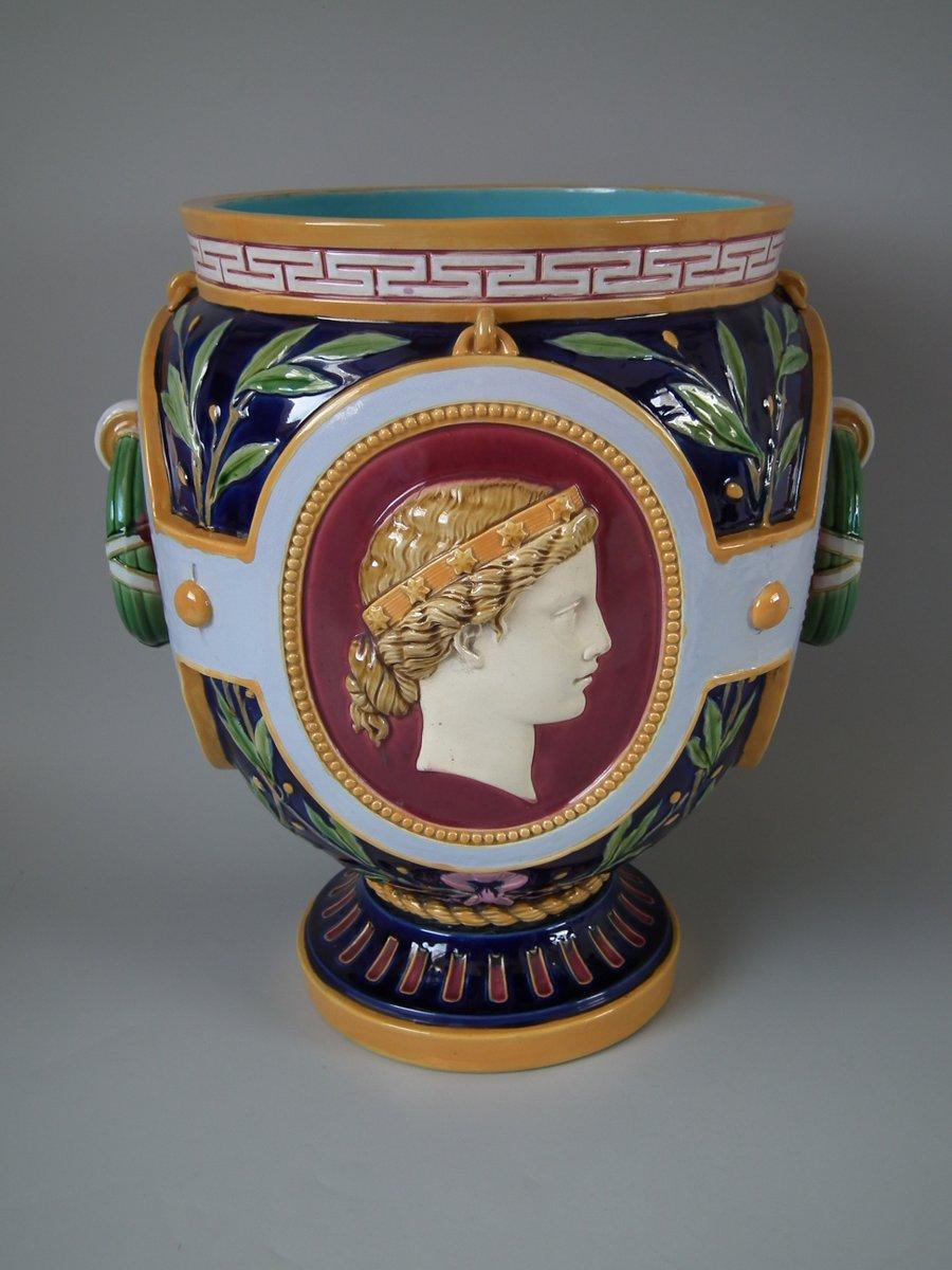 Glazed Victorian Minton Majolica Continents Americas and Africa Jardinière