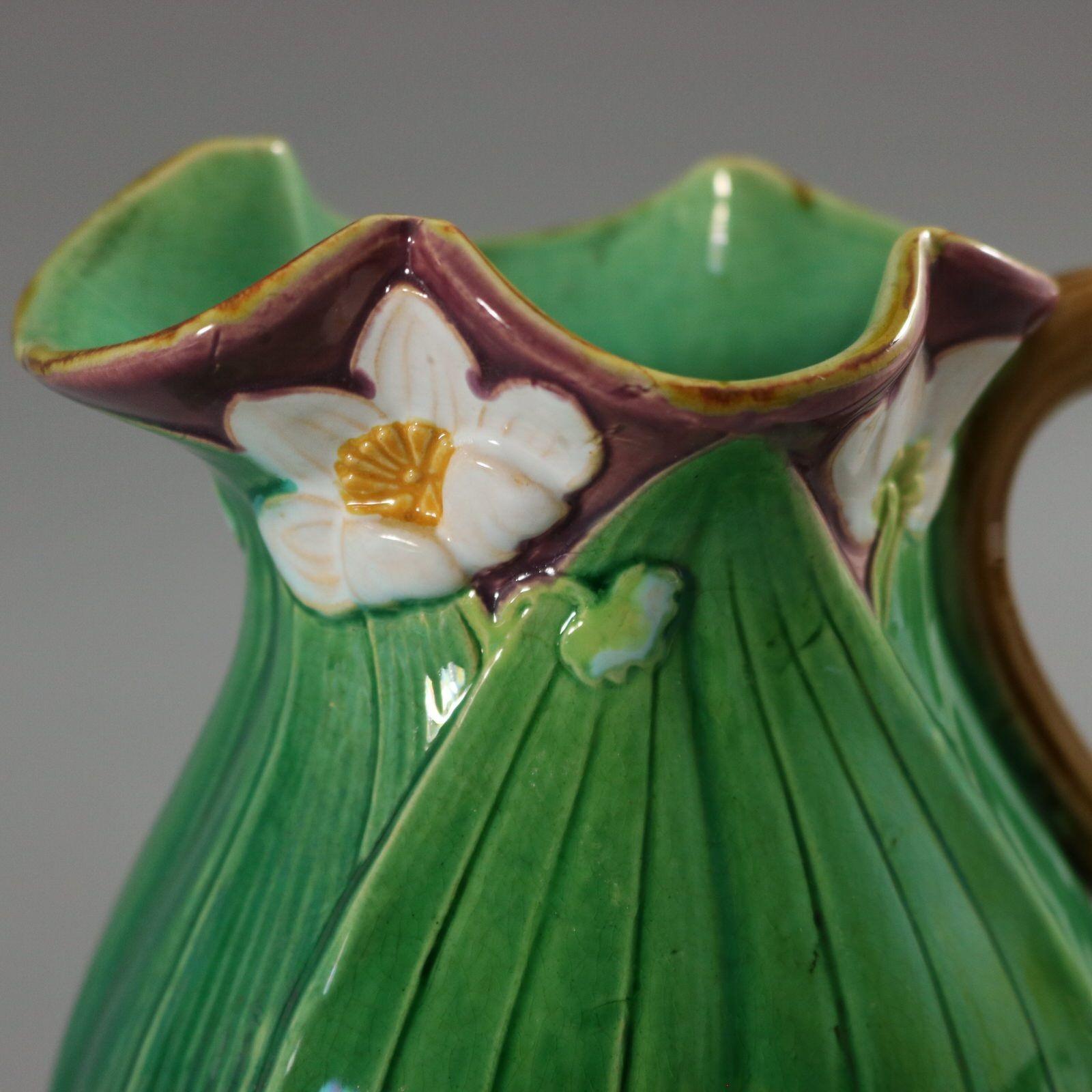 Victorian Minton Majolica Lily Pad and Flower Jug/Pitcher For Sale 8