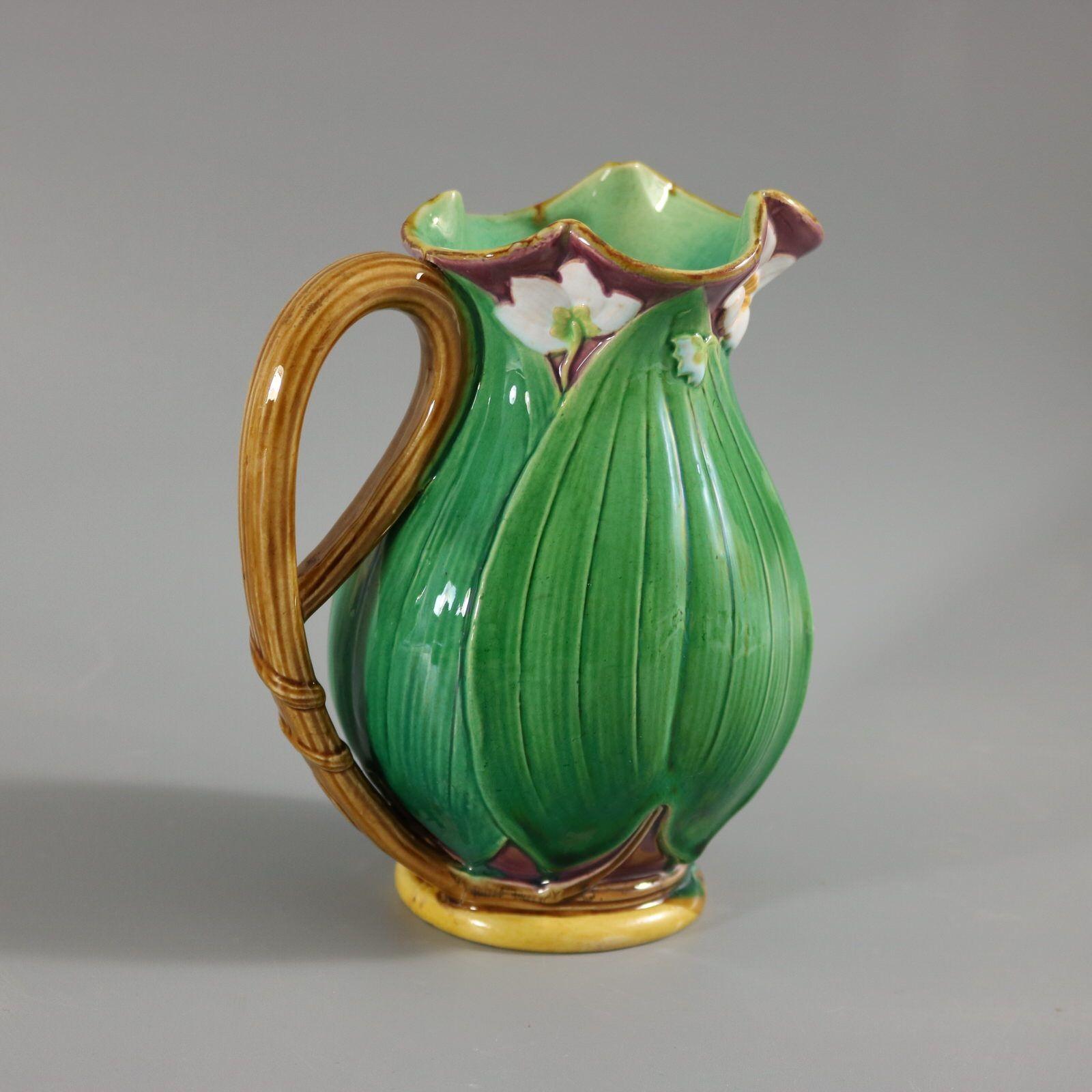 Mid-19th Century Victorian Minton Majolica Lily Pad and Flower Jug/Pitcher