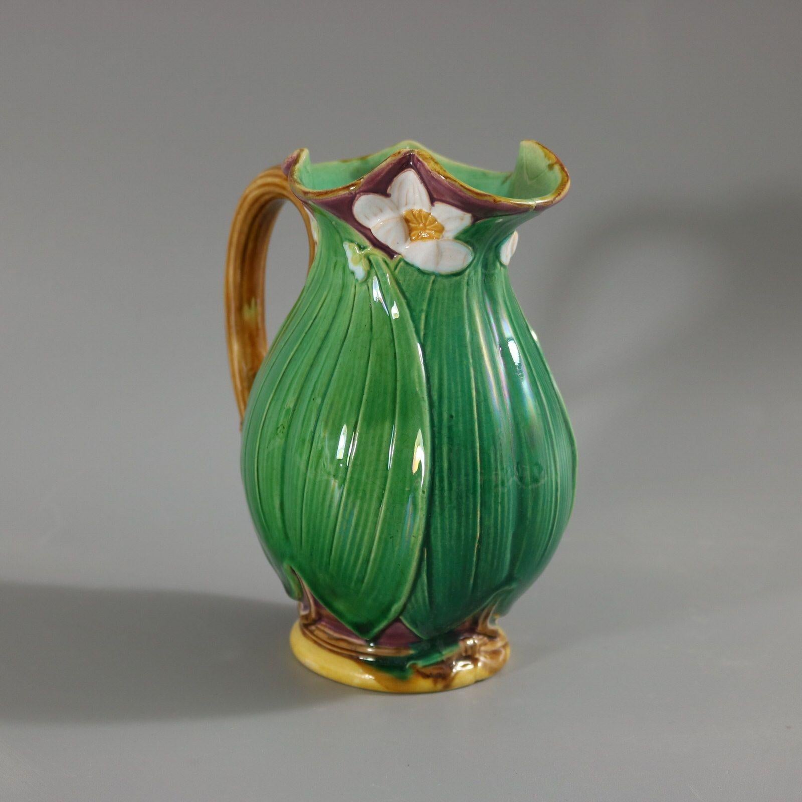 Victorian Minton Majolica Lily Pad and Flower Jug/Pitcher For Sale 2