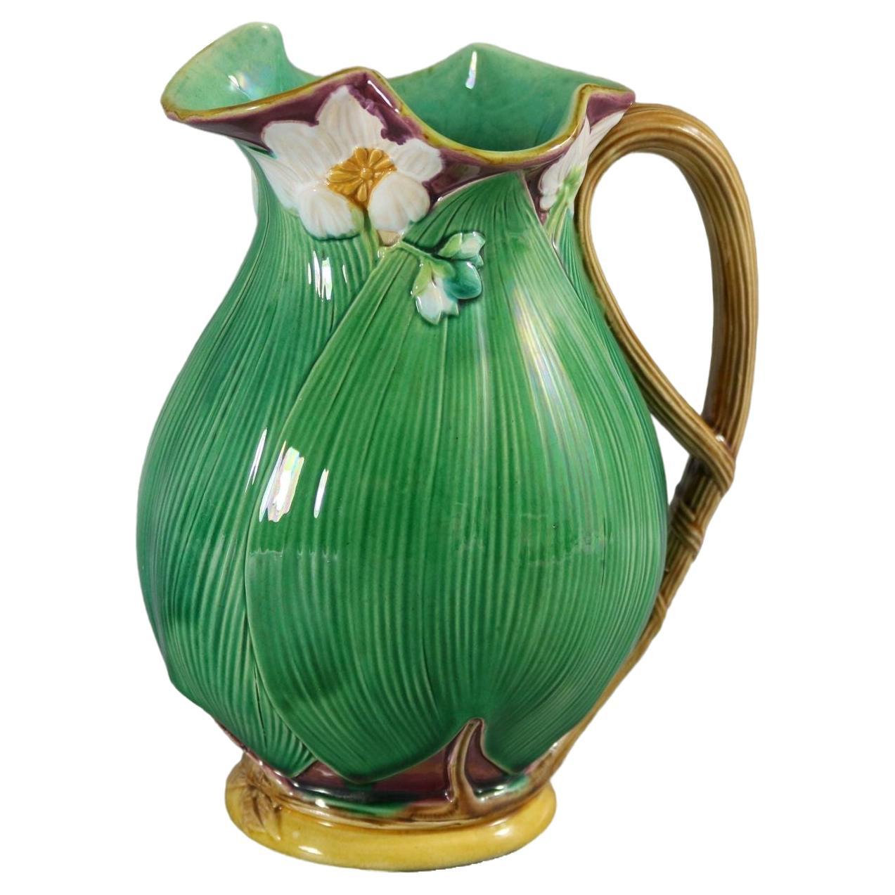 Victorian Minton Majolica Lily Pad and Flower Jug/Pitcher For Sale