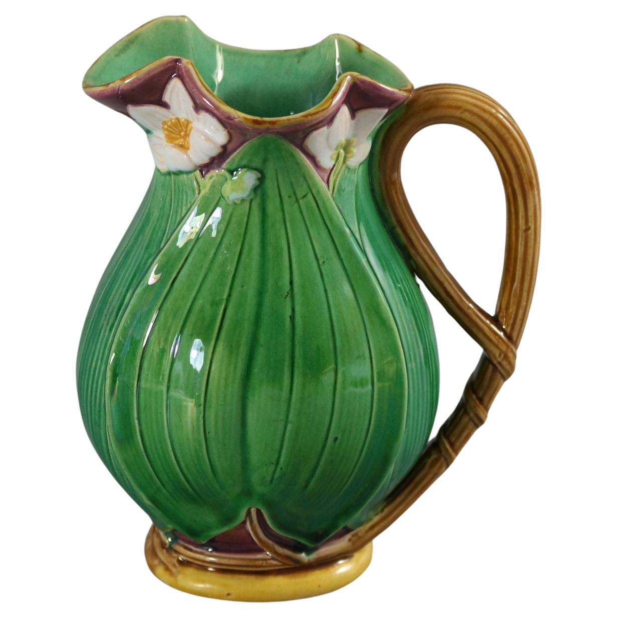 Victorian Minton Majolica Lily Pad and Flower Jug/Pitcher For Sale