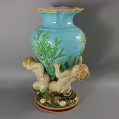 Victorian Minton Majolica Marine Vase with Merboys
