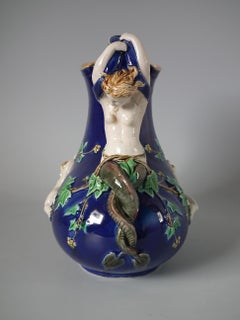 Victorian Minton Majolica Mermaid and Cherub Wine Pitcher