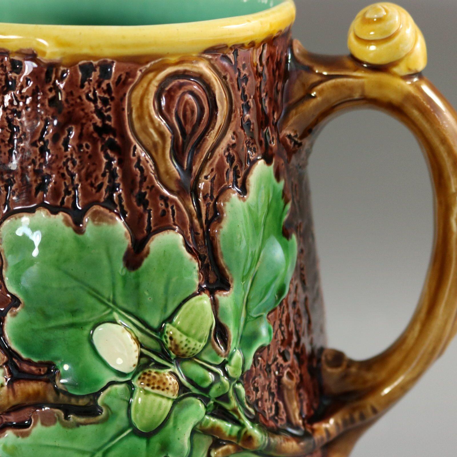 Victorian Minton Majolica Oak Jug/Pitcher with Snail Handle For Sale 6
