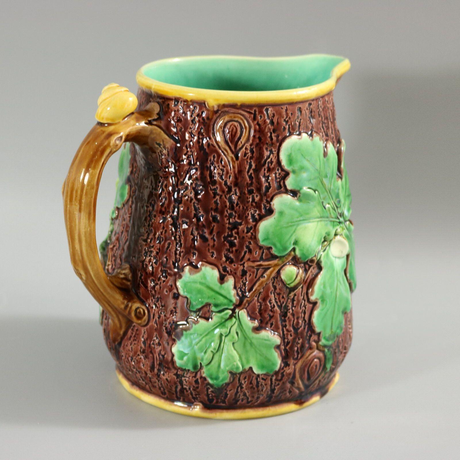 Mid-19th Century Victorian Minton Majolica Oak Jug/Pitcher with Snail Handle For Sale