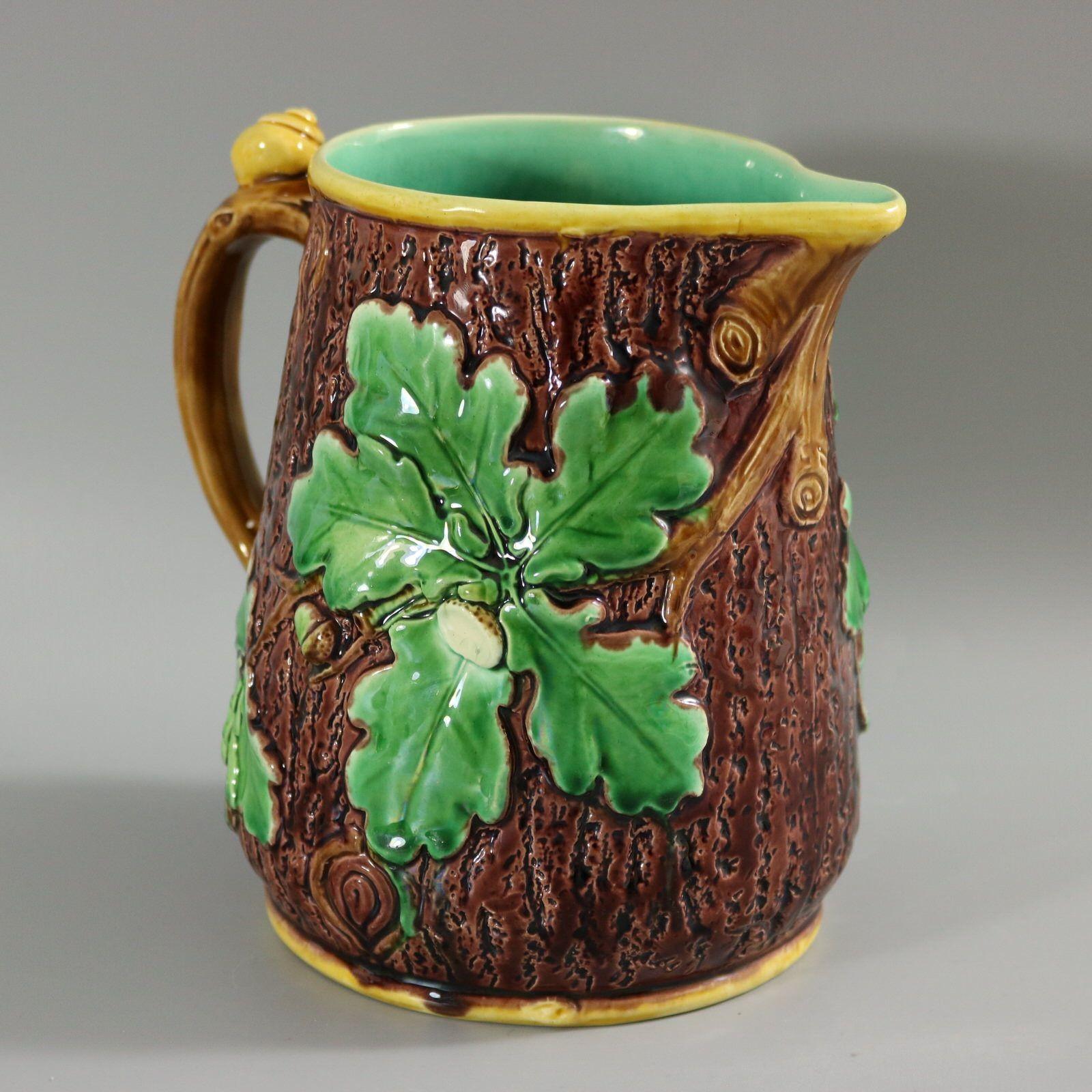 Victorian Minton Majolica Oak Jug/Pitcher with Snail Handle For Sale 2