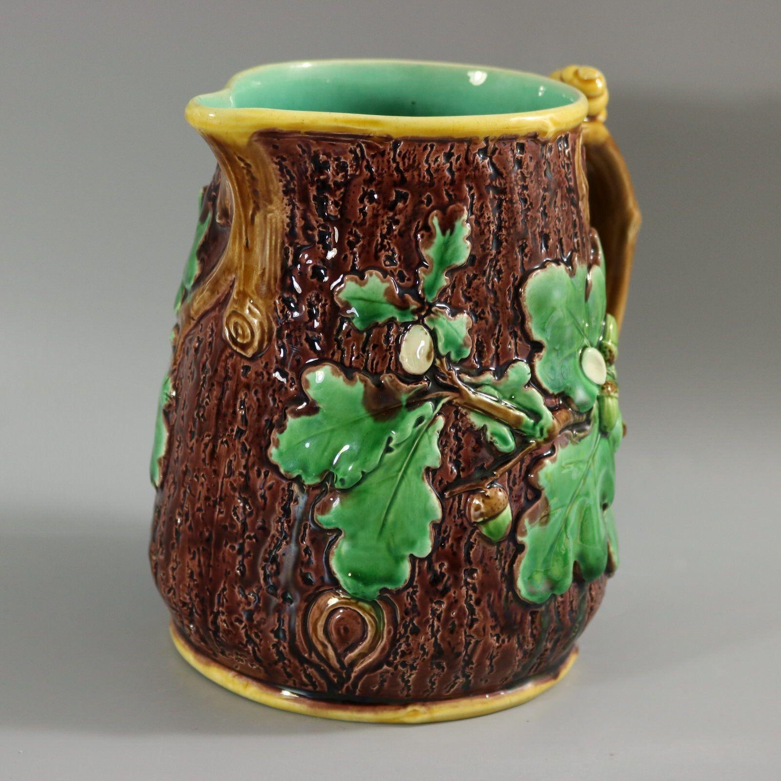 Victorian Minton Majolica Oak Jug/Pitcher with Snail Handle For Sale 4