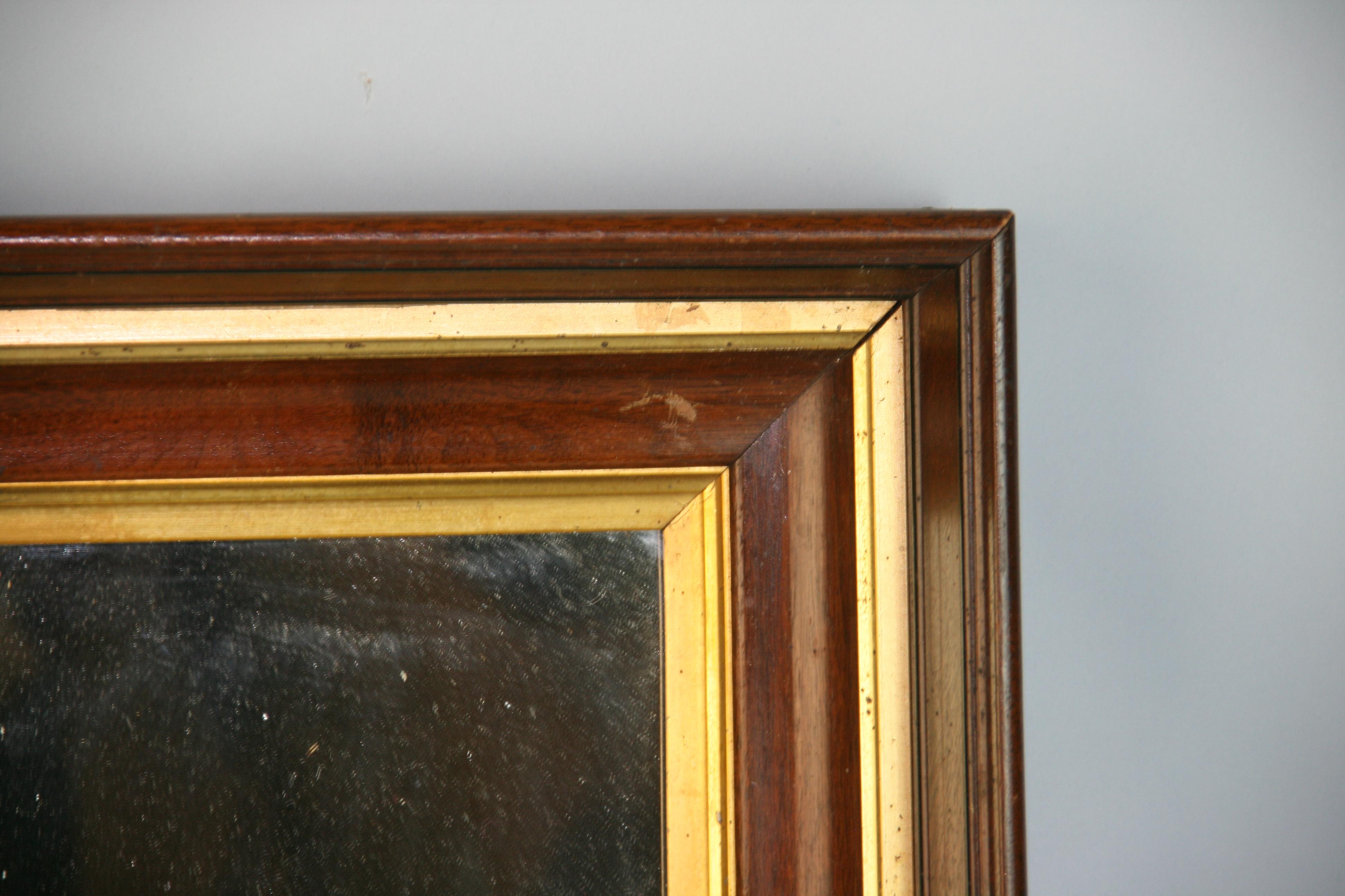 Victorian Mirror Gilt Trim Walnut Wood In Good Condition For Sale In Douglas Manor, NY