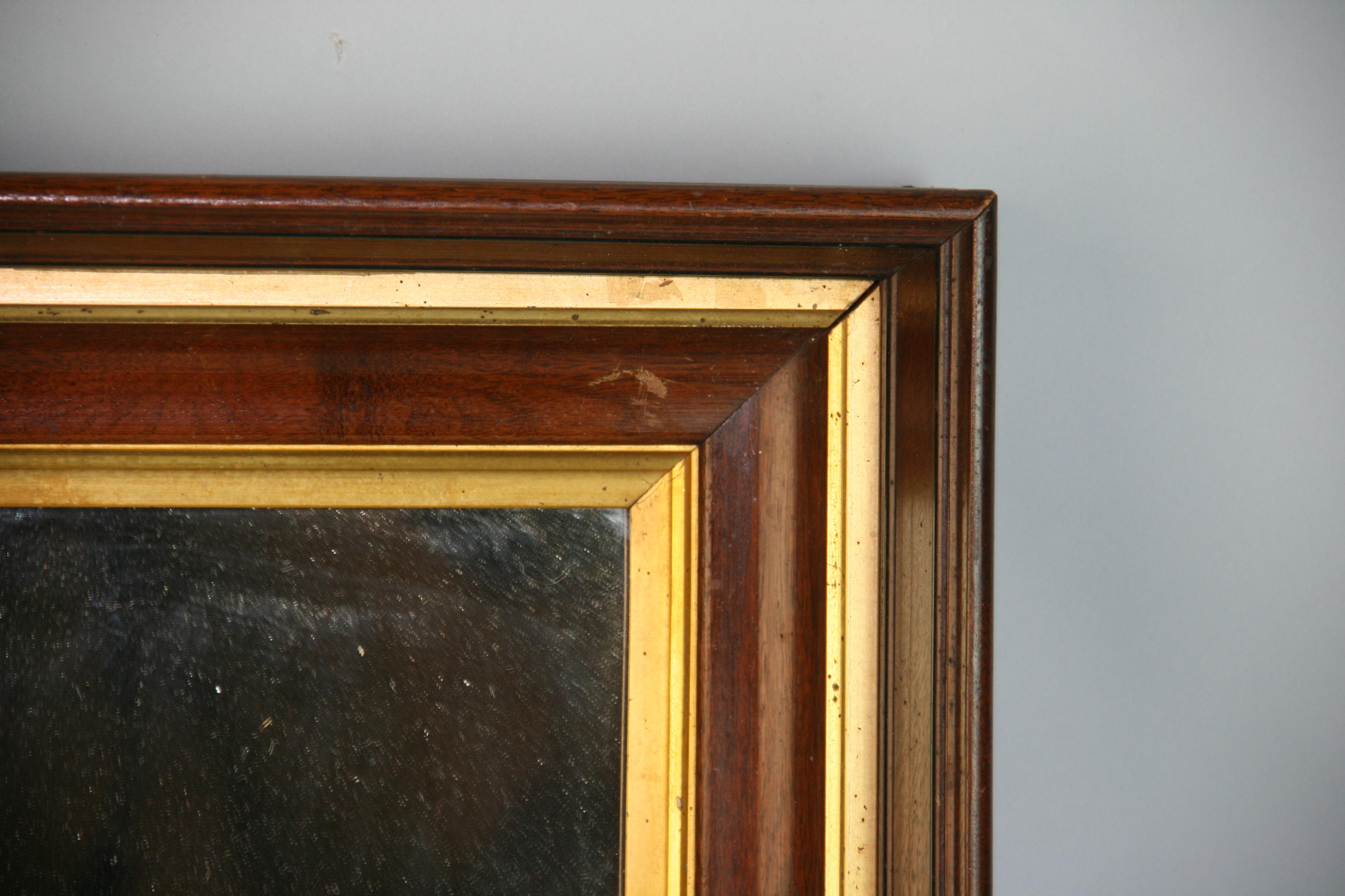 Hardwood Victorian Mirror Gilt Trim Walnut Wood For Sale