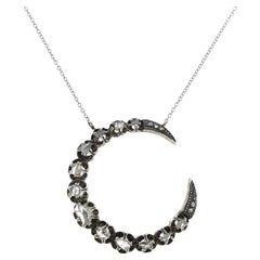 Victorian Mixed Metal and Rose Cut Diamond Crescent Necklace