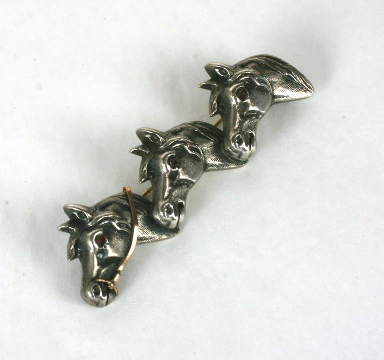 Victorian Mixed Metal Racing Horse Brooch In Excellent Condition For Sale In New York, NY
