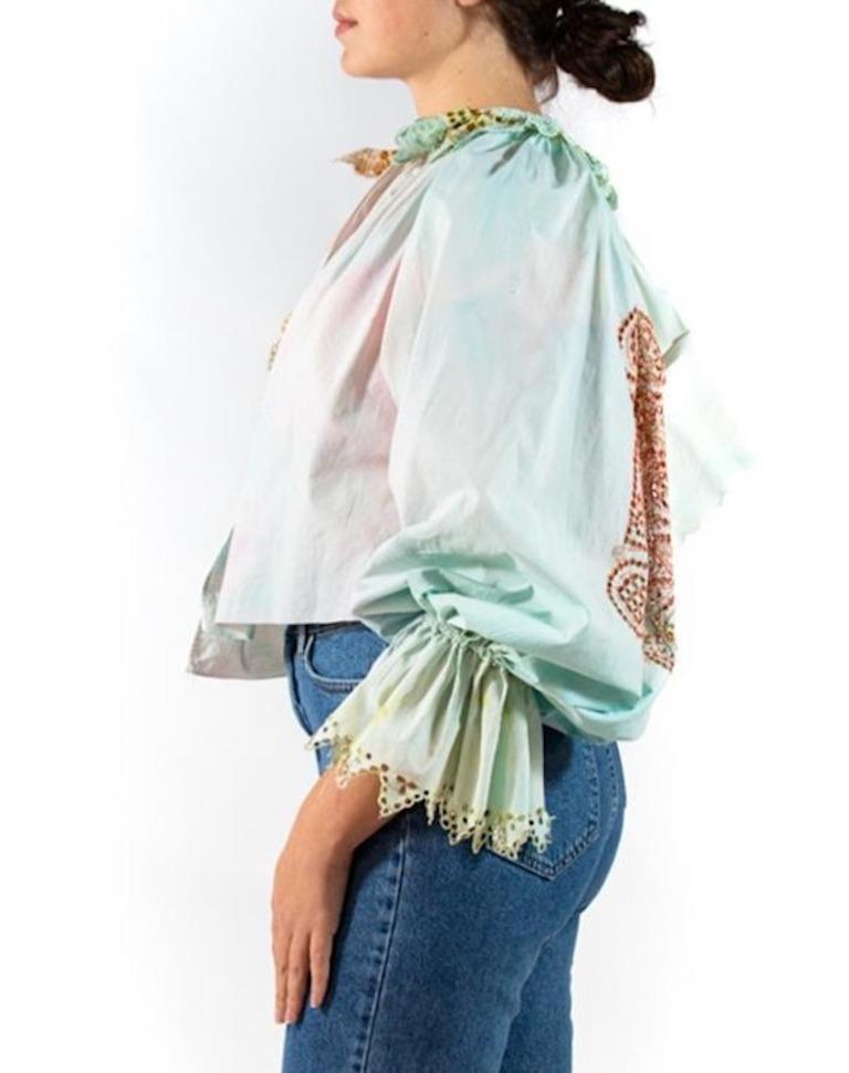 Blouse is very old and has lots of wear and tear to the embroidered areas.  Victorian Mixed Pastels Linen Hand-Embroidered & Dyed Blouse 
