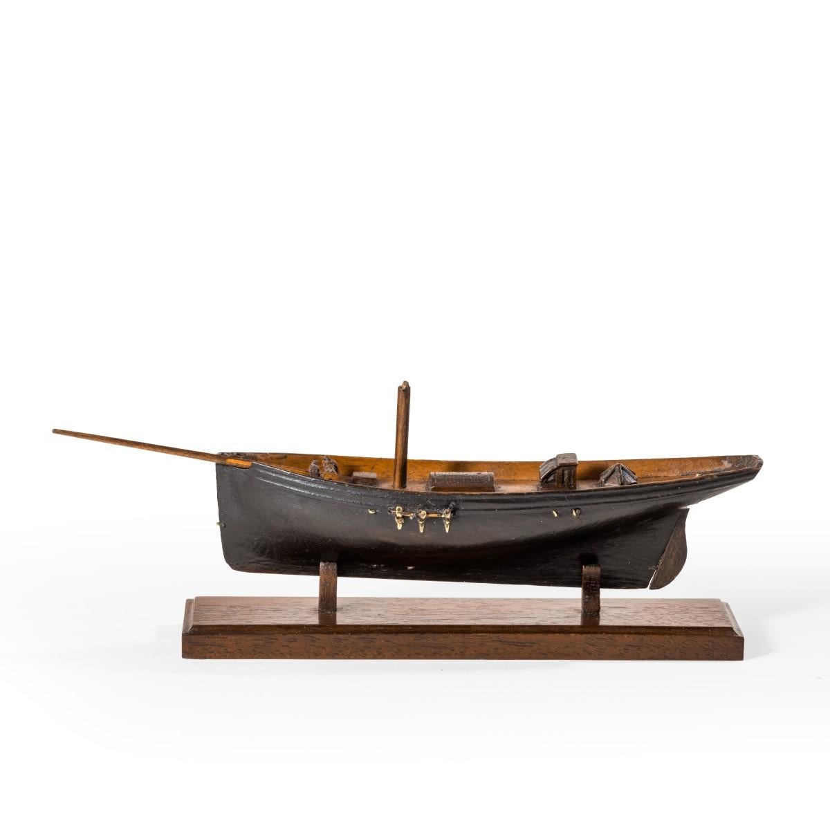 English Victorian Model of a Racing Yacht on a Wooden Stand Original Paint For Sale
