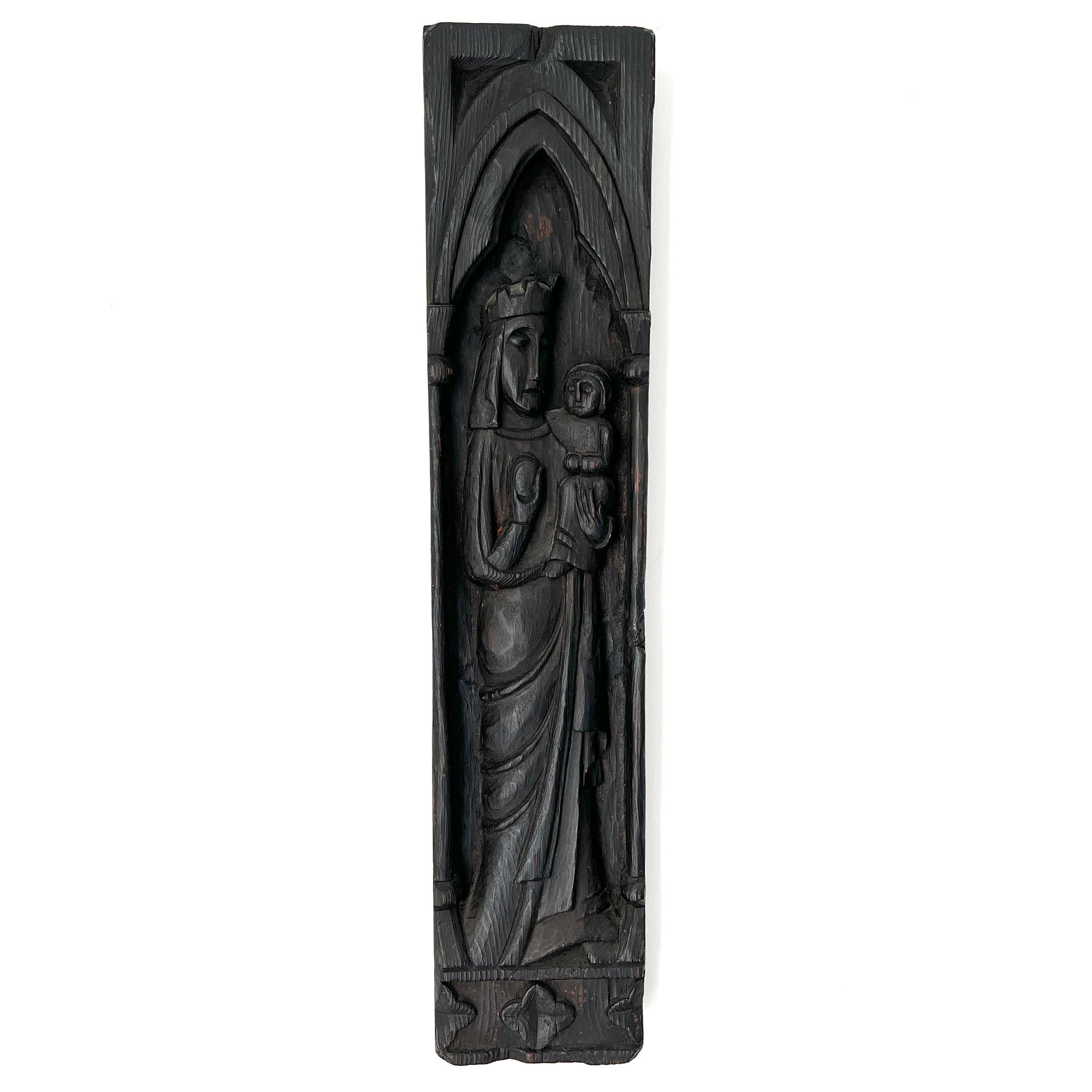 Victorian Monolith Wood Carving of Madonna and Child, Early 20th C.  3