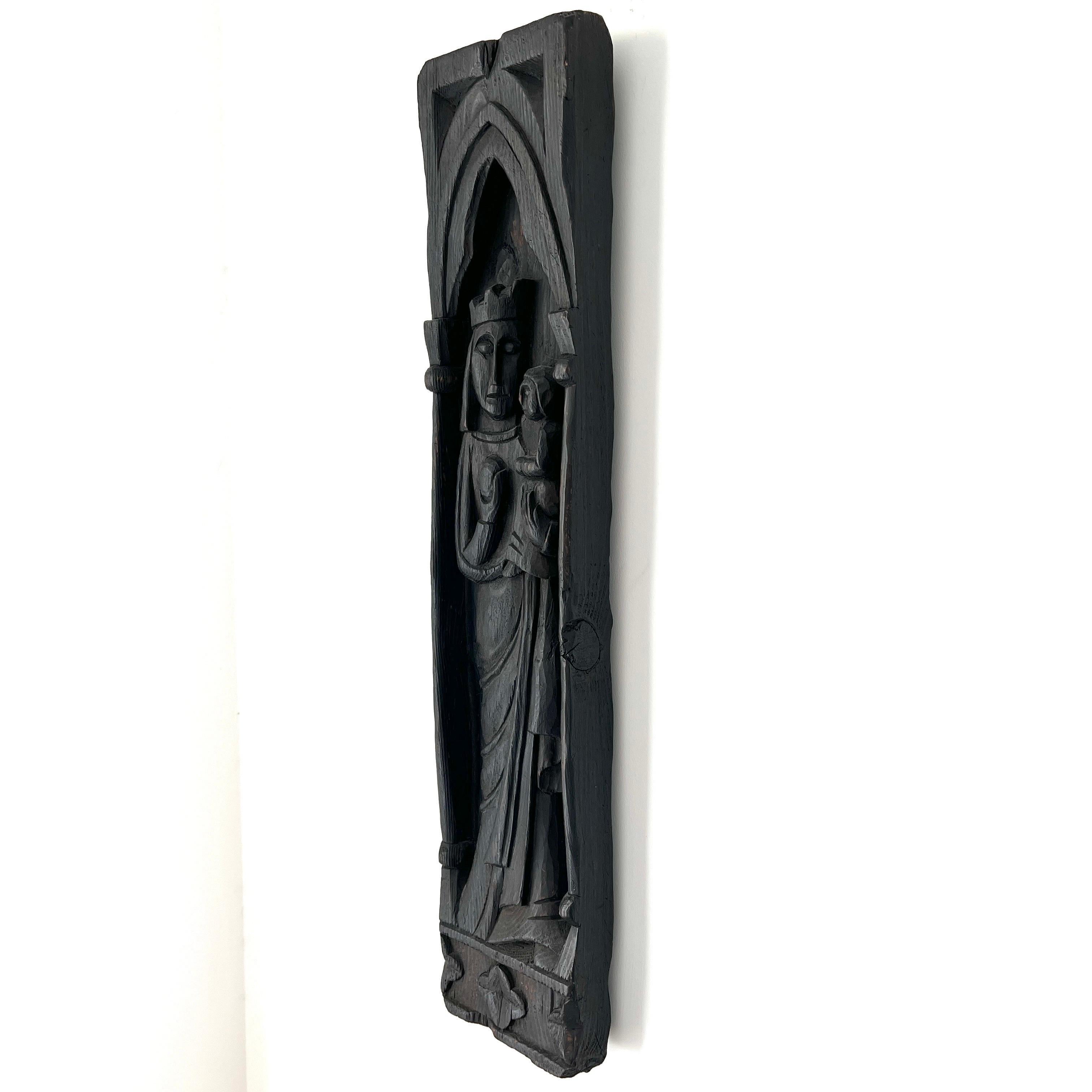 Victorian Monolith Wood Carving of Madonna and Child, Early 20th C.  5