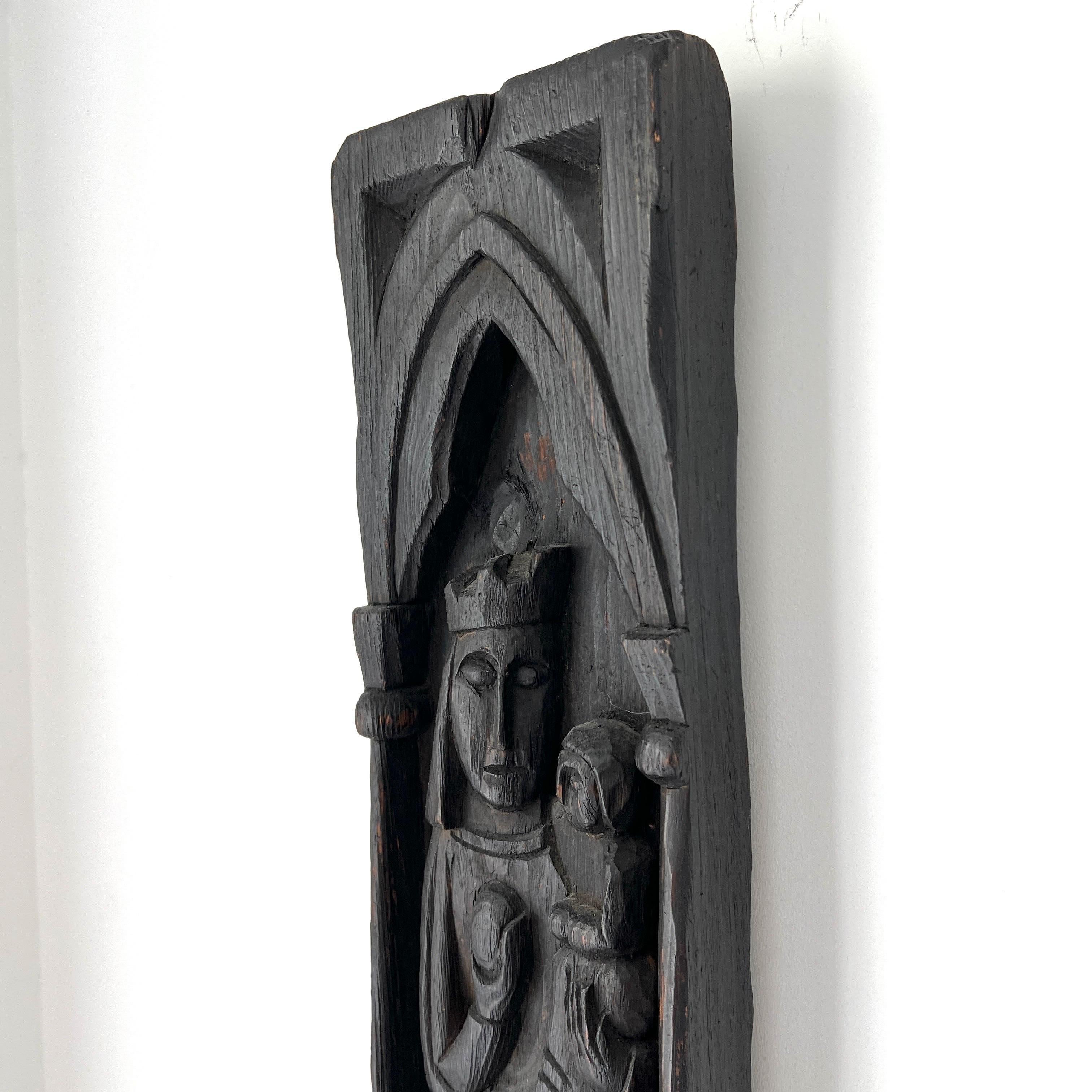 Victorian Monolith Wood Carving of Madonna and Child, Early 20th C.  6