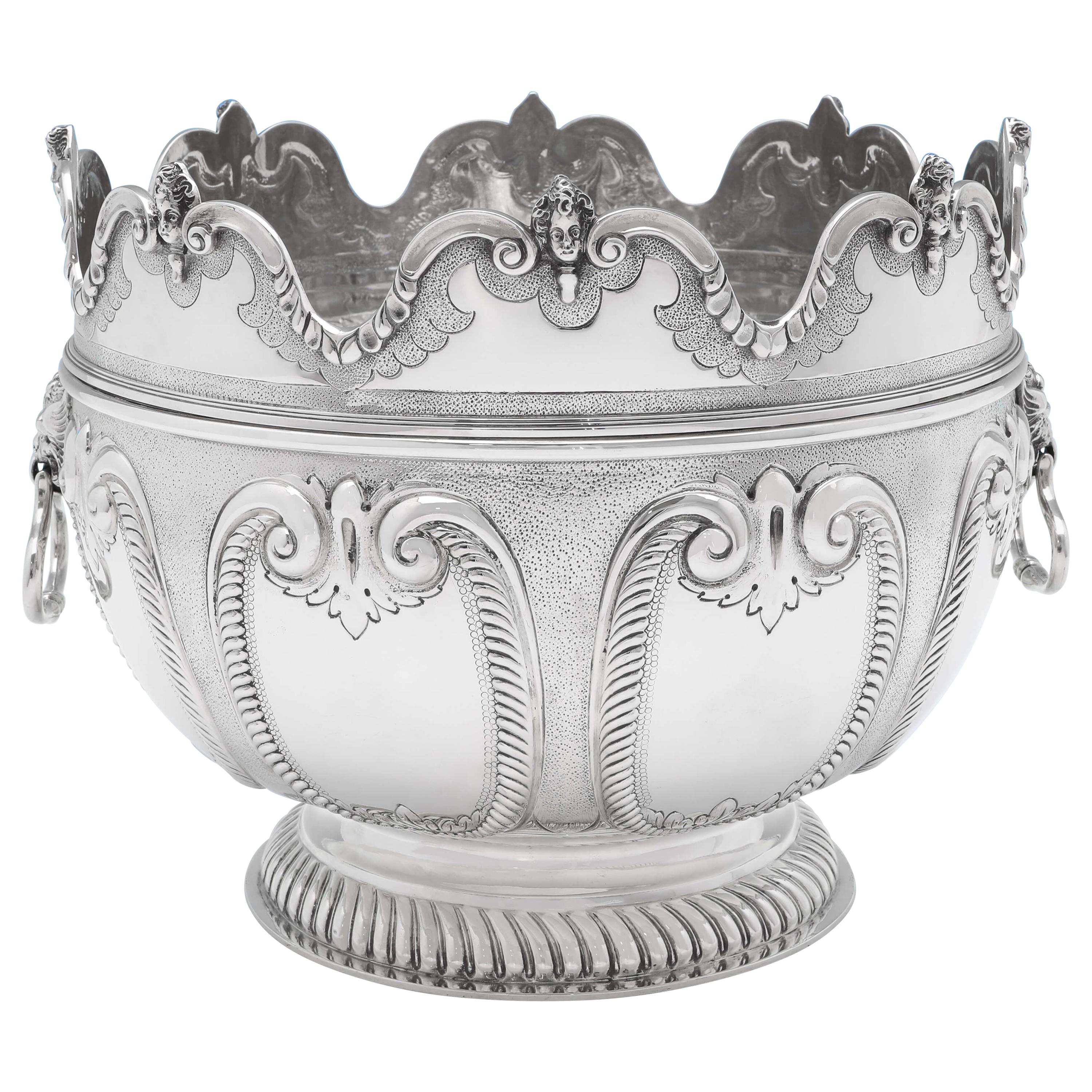 Victorian 'Monteith' Sterling Silver Bowl Hallmarked in 1890 with Removable Rim