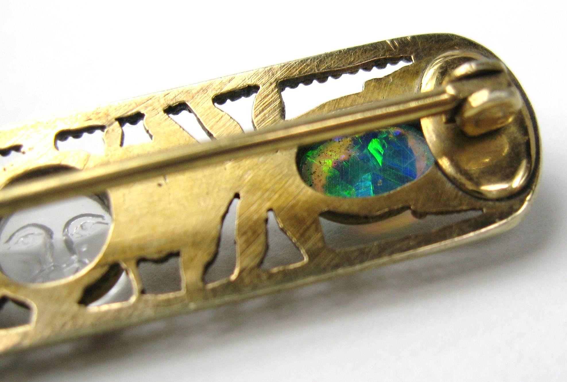 Victorian Moon Face Opal Seed Pearl Saphiret Bar Pin Brooch In Good Condition In Wallkill, NY