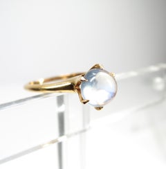 Victorian Moonstone & 10K Gold Solitaire Ring & Earrings Set, 1880s