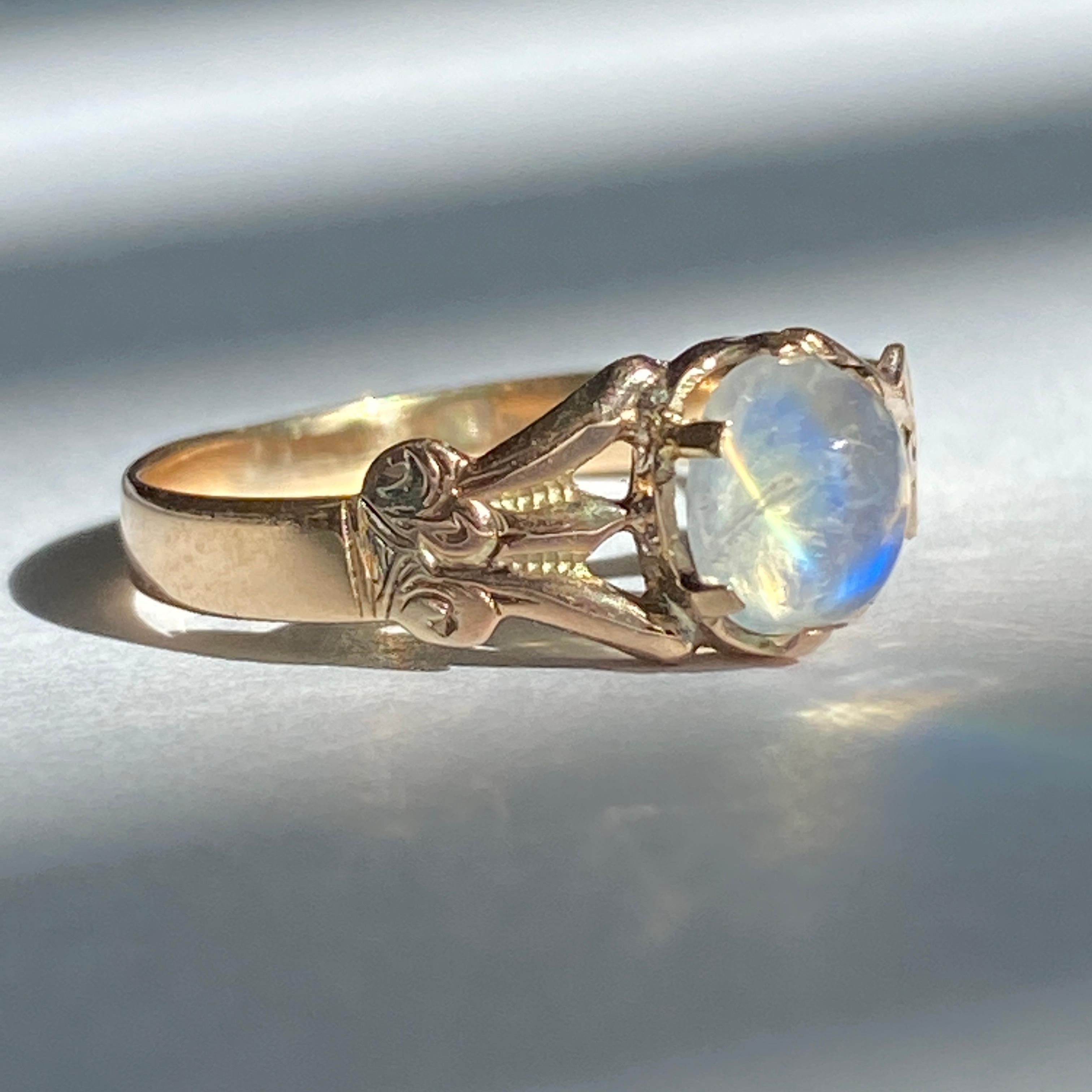 Cabochon Victorian Moonstone 14k Rose Gold Ring For Sale