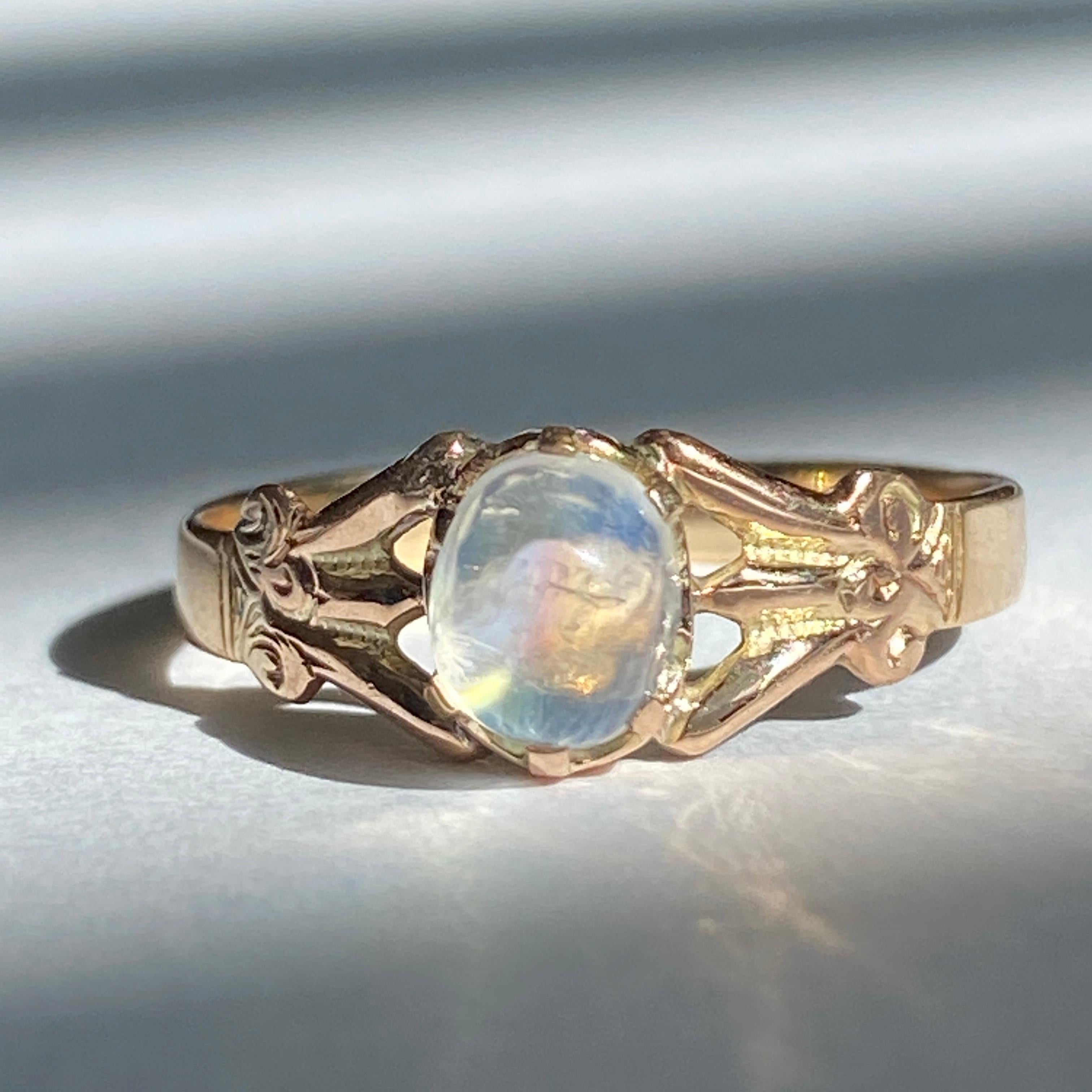 Victorian Moonstone 14k Rose Gold Ring In Good Condition For Sale In Scotts Valley, CA