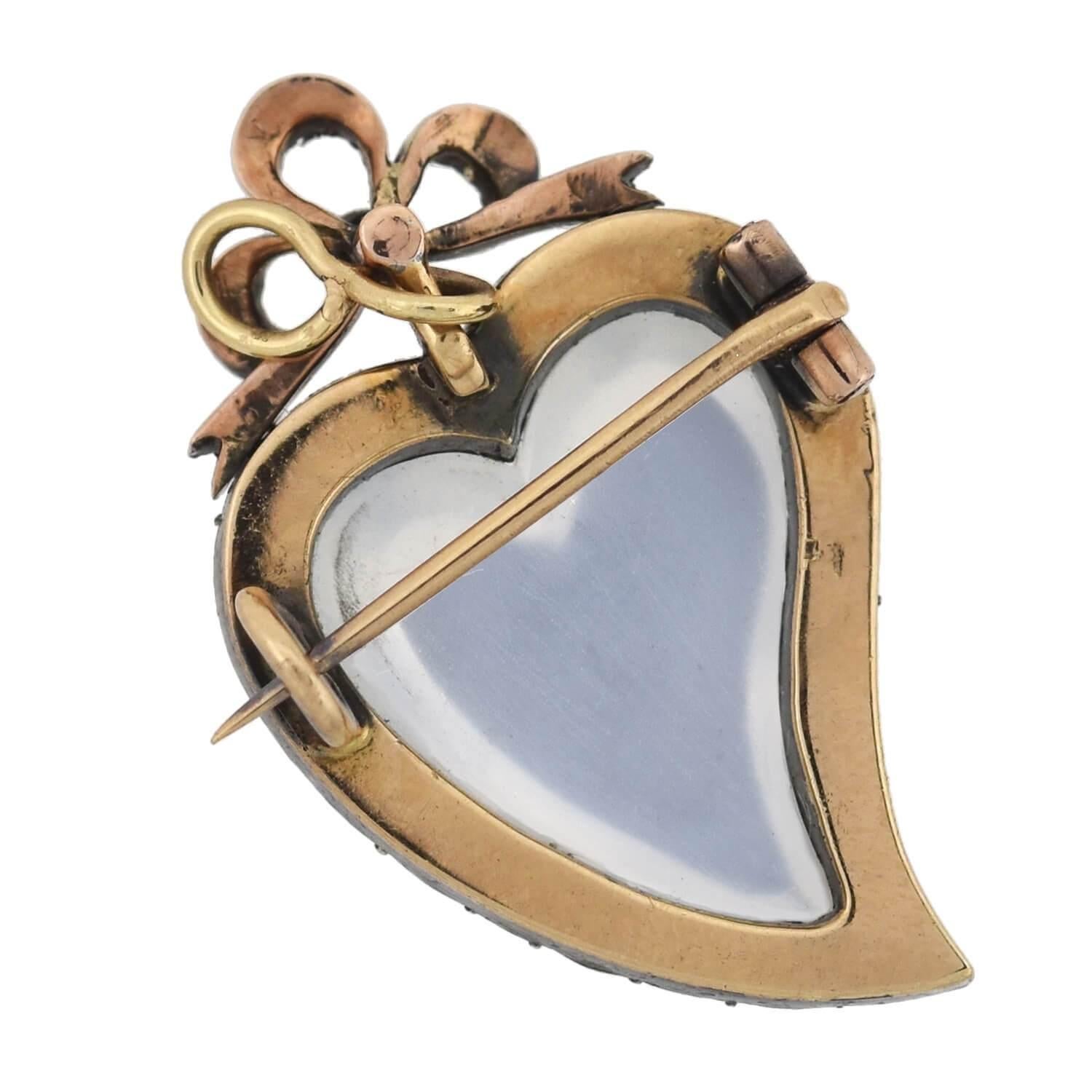 Rose Cut Victorian Moonstone and 0.60 Total Carat Diamond Witch's Heart Pin/Pendant