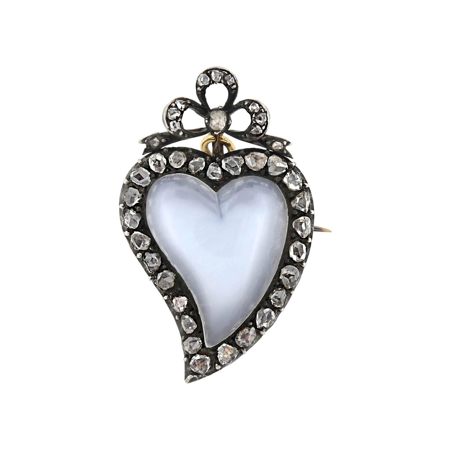Victorian Moonstone and 0.60 Total Carat Diamond Witch's Heart Pin/Pendant