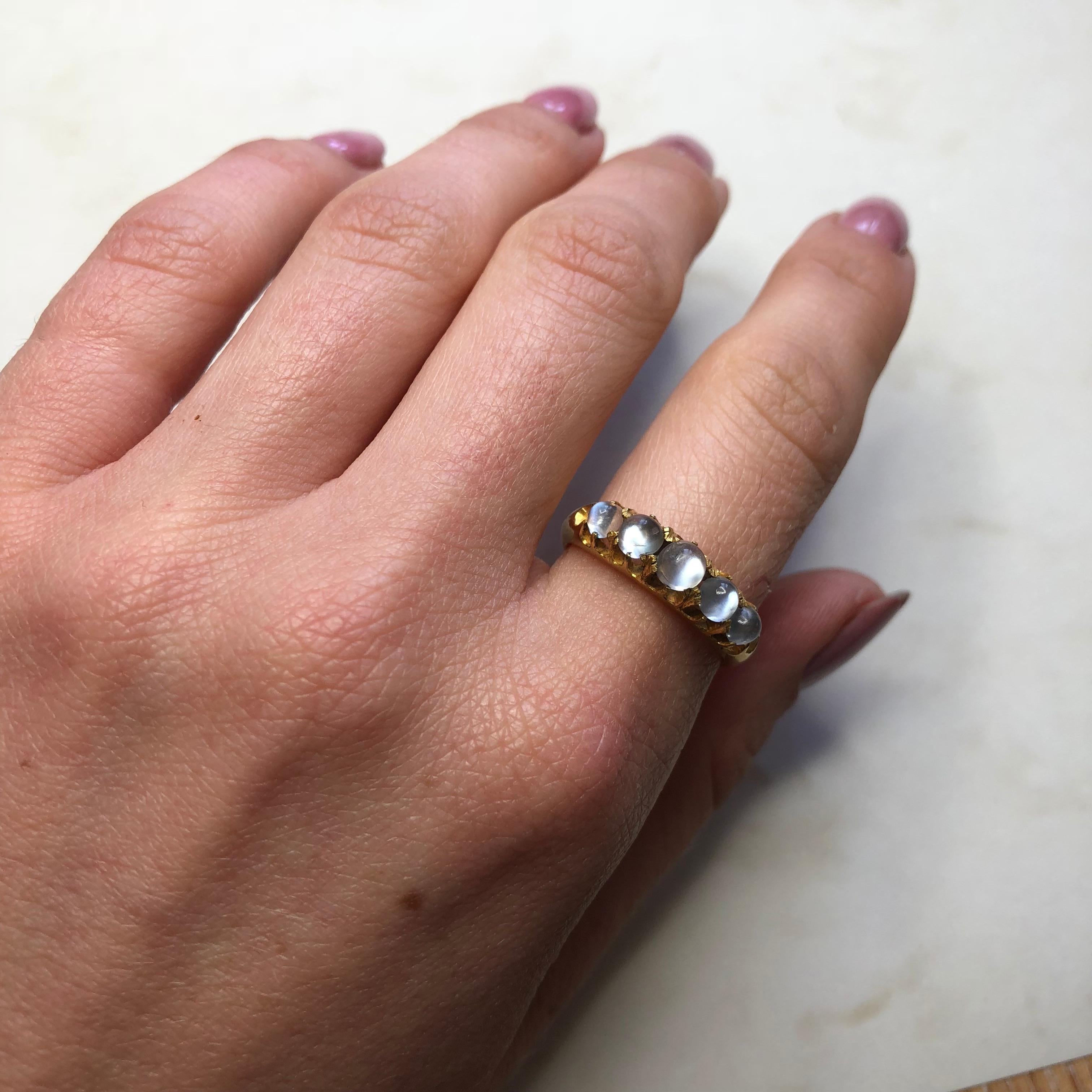 Victorian Moonstone and 18 Carat Gold Five-Stone Ring 3