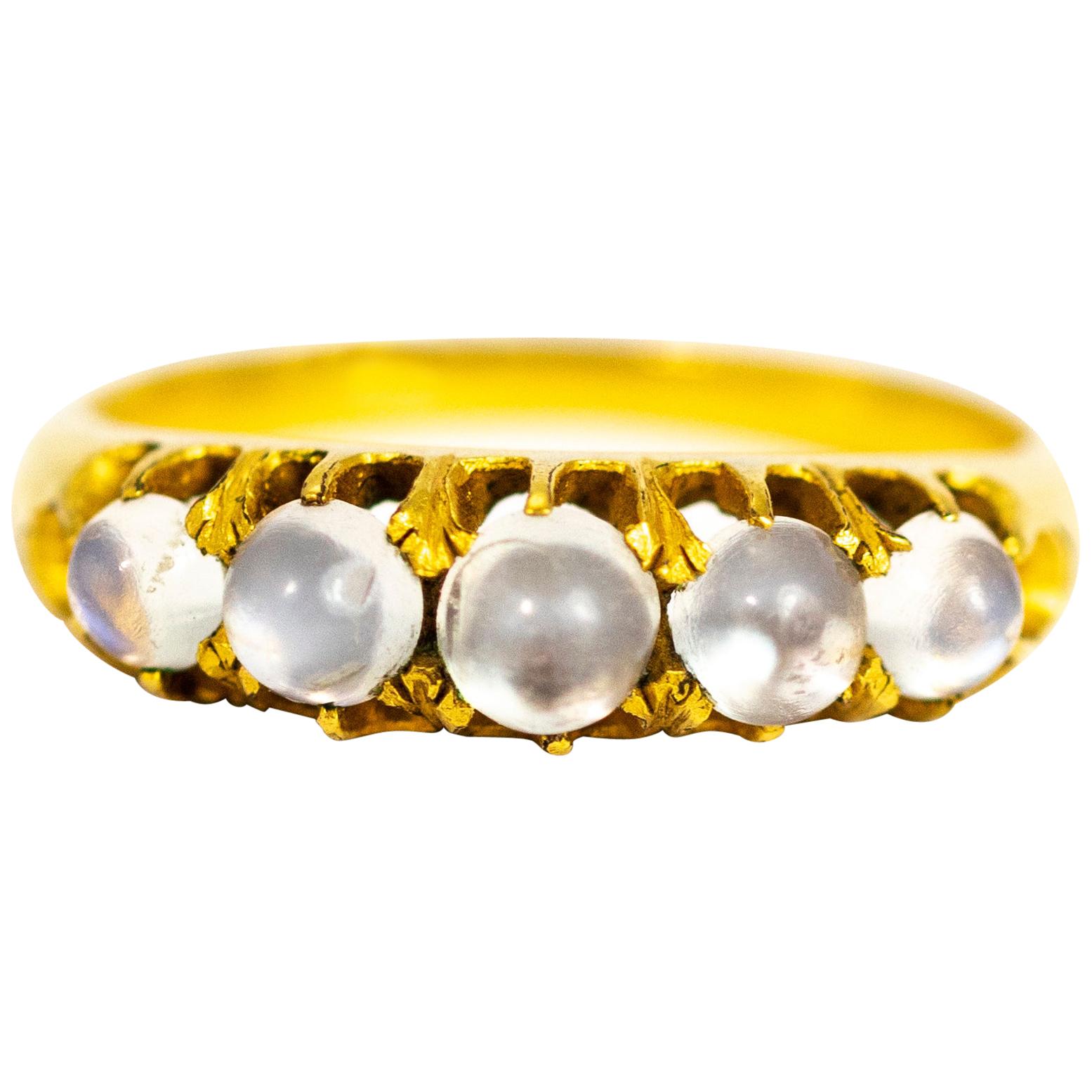 Victorian Moonstone and 18 Carat Gold Five-Stone Ring