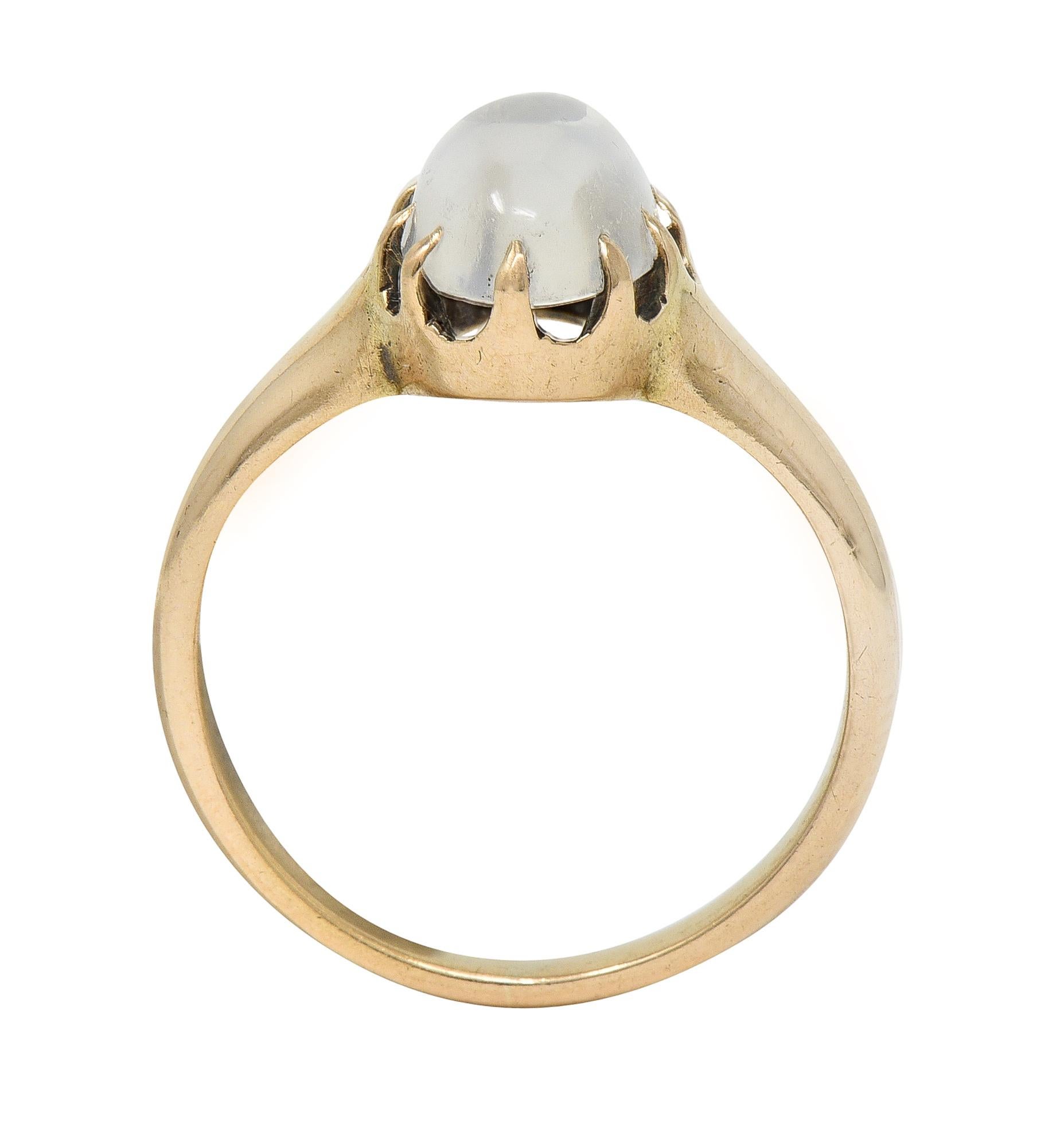 Women's or Men's Victorian Moonstone Cabochon 14 Karat Rose Gold Antique Belcher Ring
