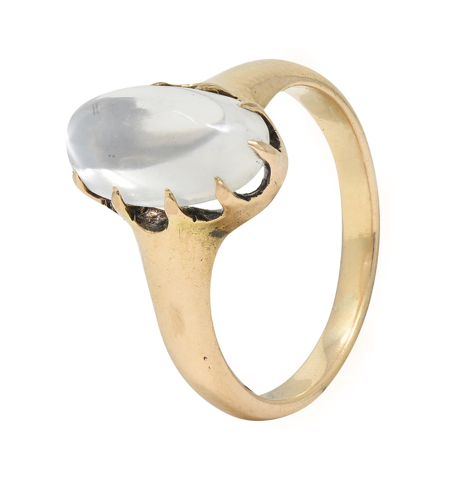 Victorian Moonstone Cabochon 14 Karat Rose Gold Antique Belcher Ring 1