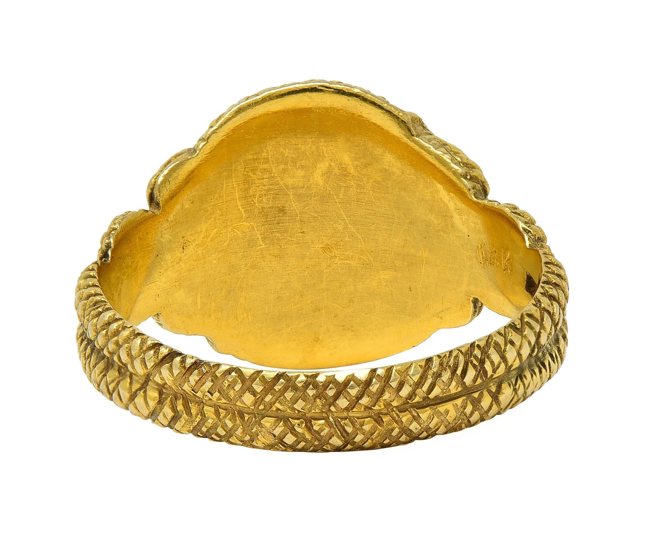 Bague unisexe victorienne en or jaune 14 carats avec cabochon de pierre de lune Excellent état - En vente à Philadelphia, PA