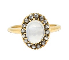 Victorian Moonstone Cabochon Diamond 14 Karat Gold Cluster Ring