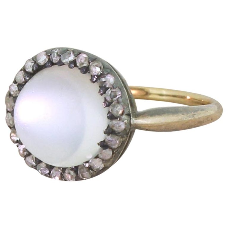 Victorian Moonstone Cat’s Eye and Diamond Ring at 1stDibs
