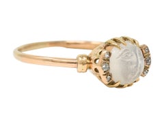 Victorian Moonstone Diamond 14 Karat Yellow Gold Man In The Moon Antique Ring