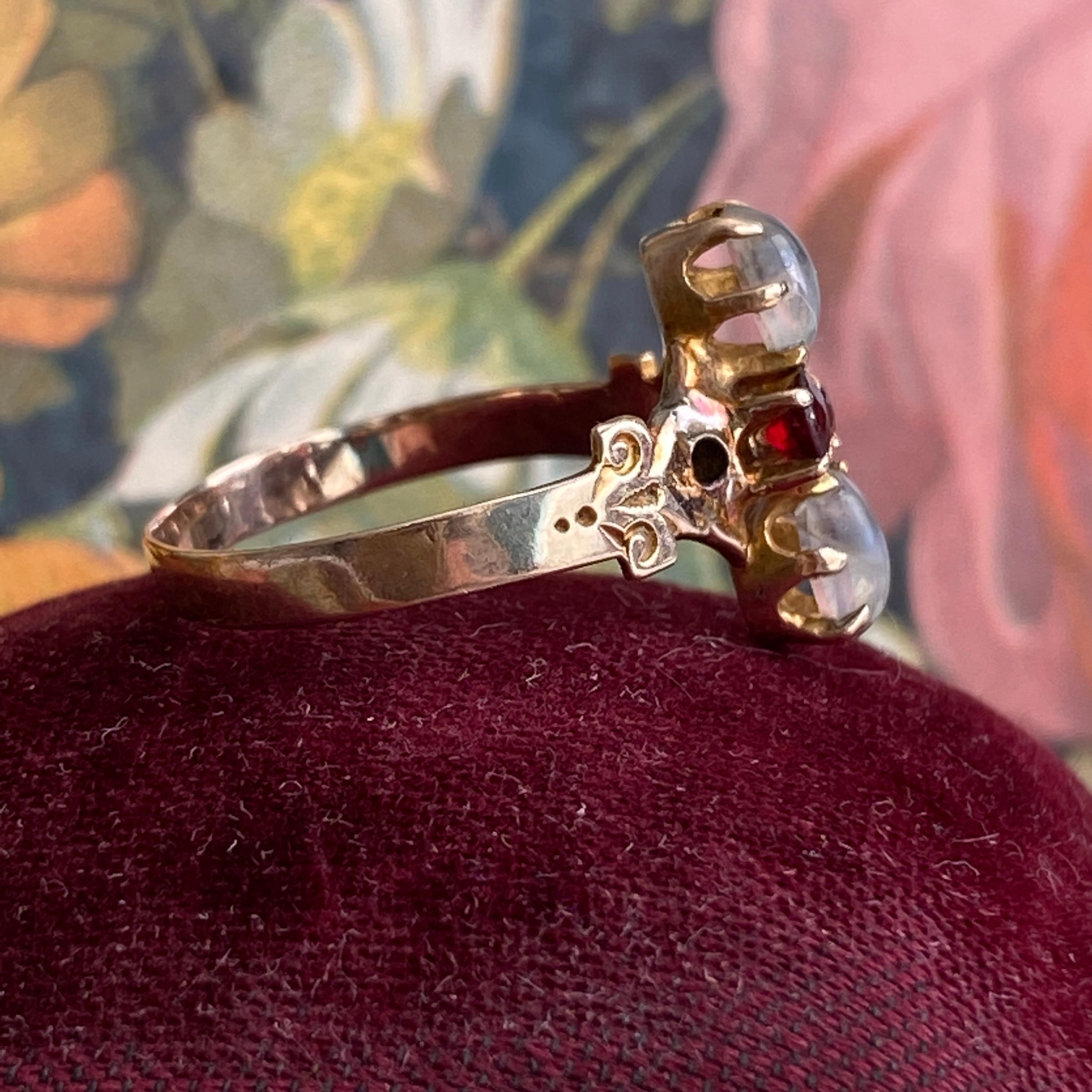 Viktorianischer Mondstein & Granat 14K Rose Gold Ring im Angebot 6
