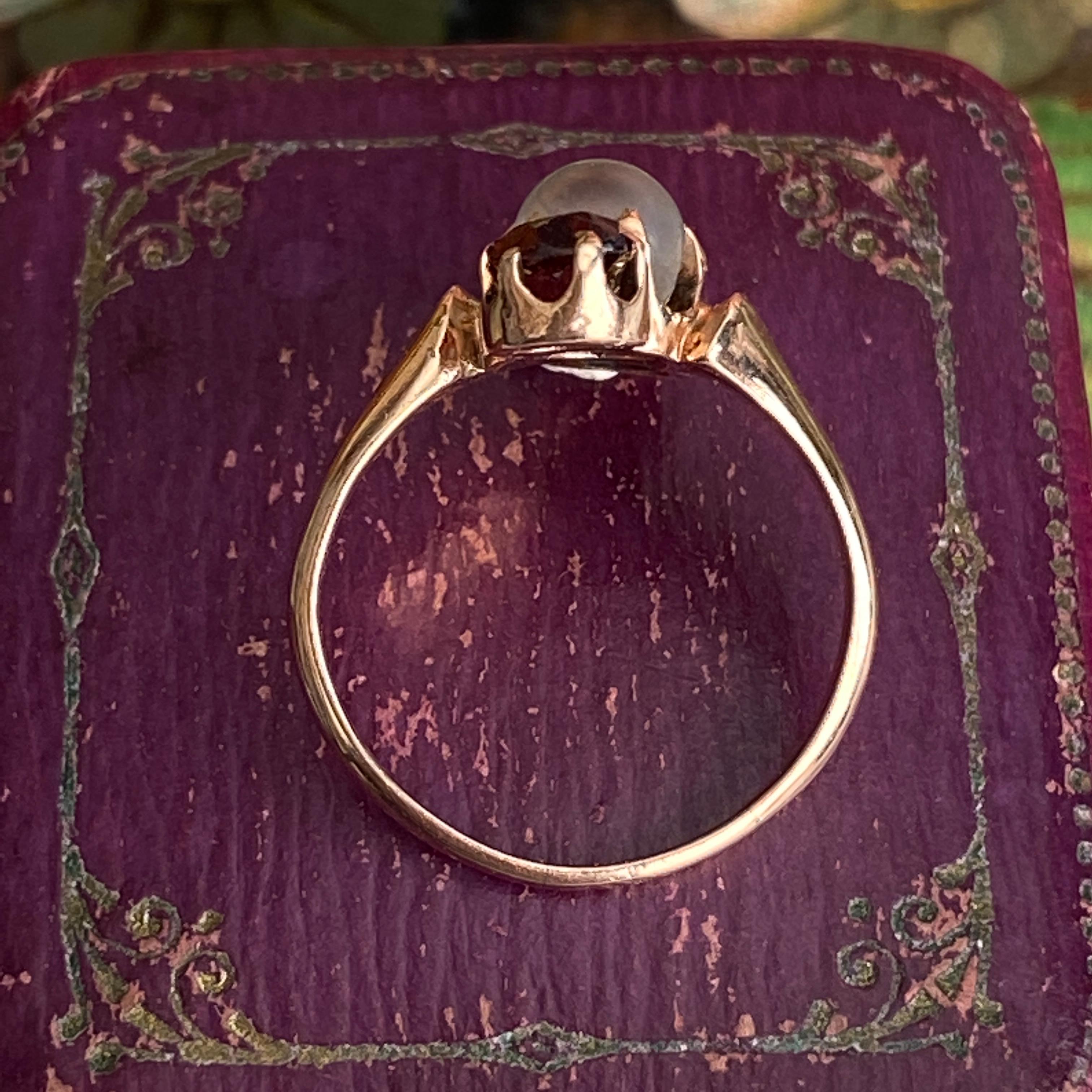 Viktorianischer Mondstein & Granat 14K Rose Gold Ring im Angebot 8