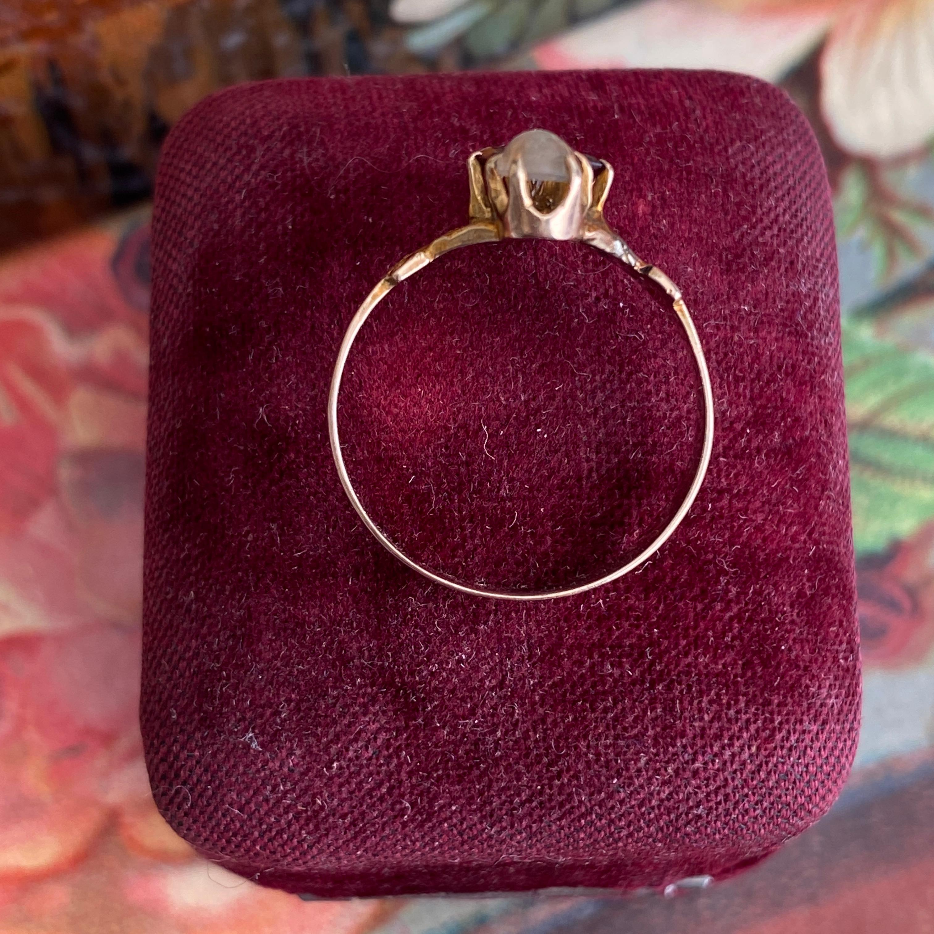 Victorian Moonstone & Garnet 14k Rose Gold Ring For Sale 9
