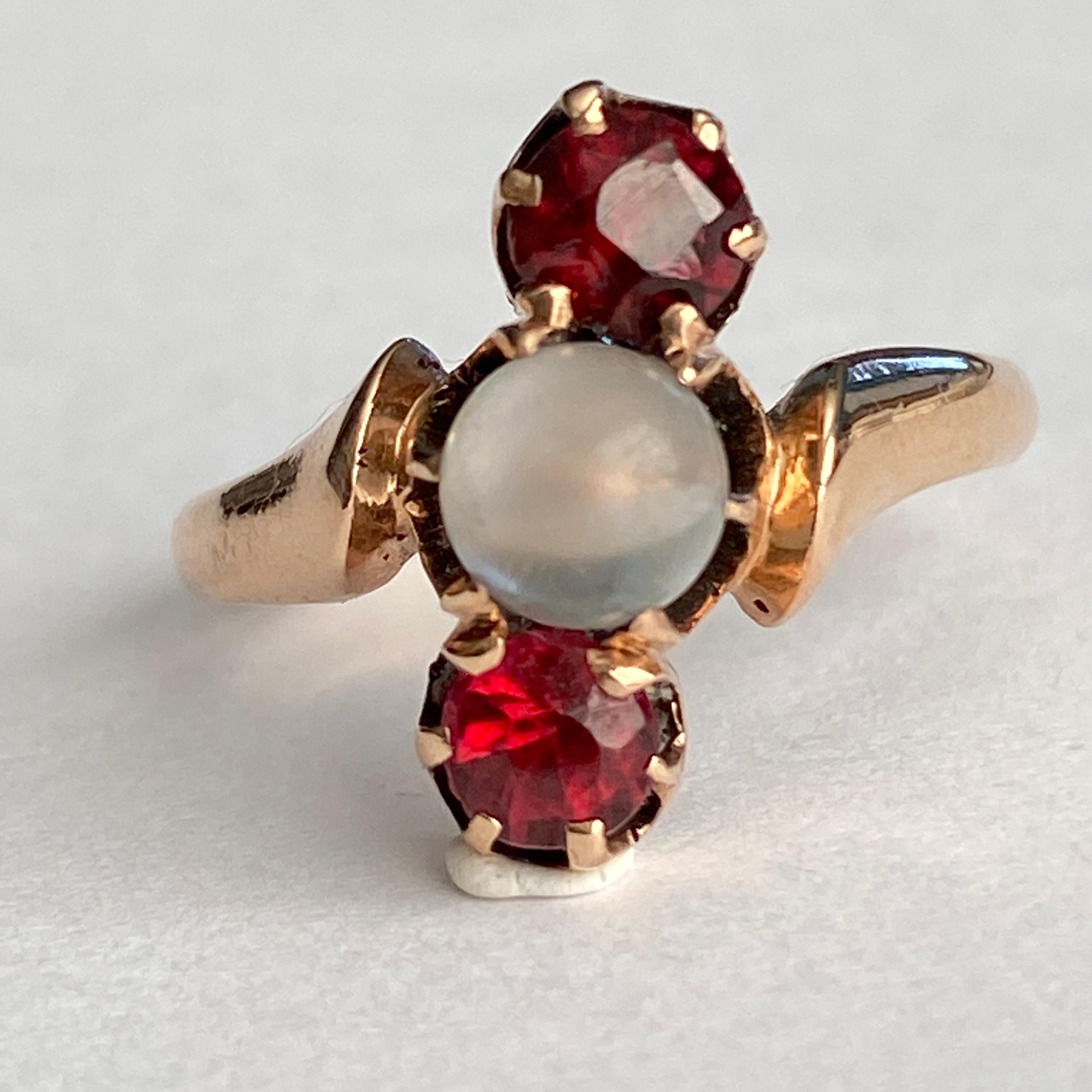 Viktorianischer Mondstein & Granat 14K Rose Gold Ring (Rosenschliff) im Angebot