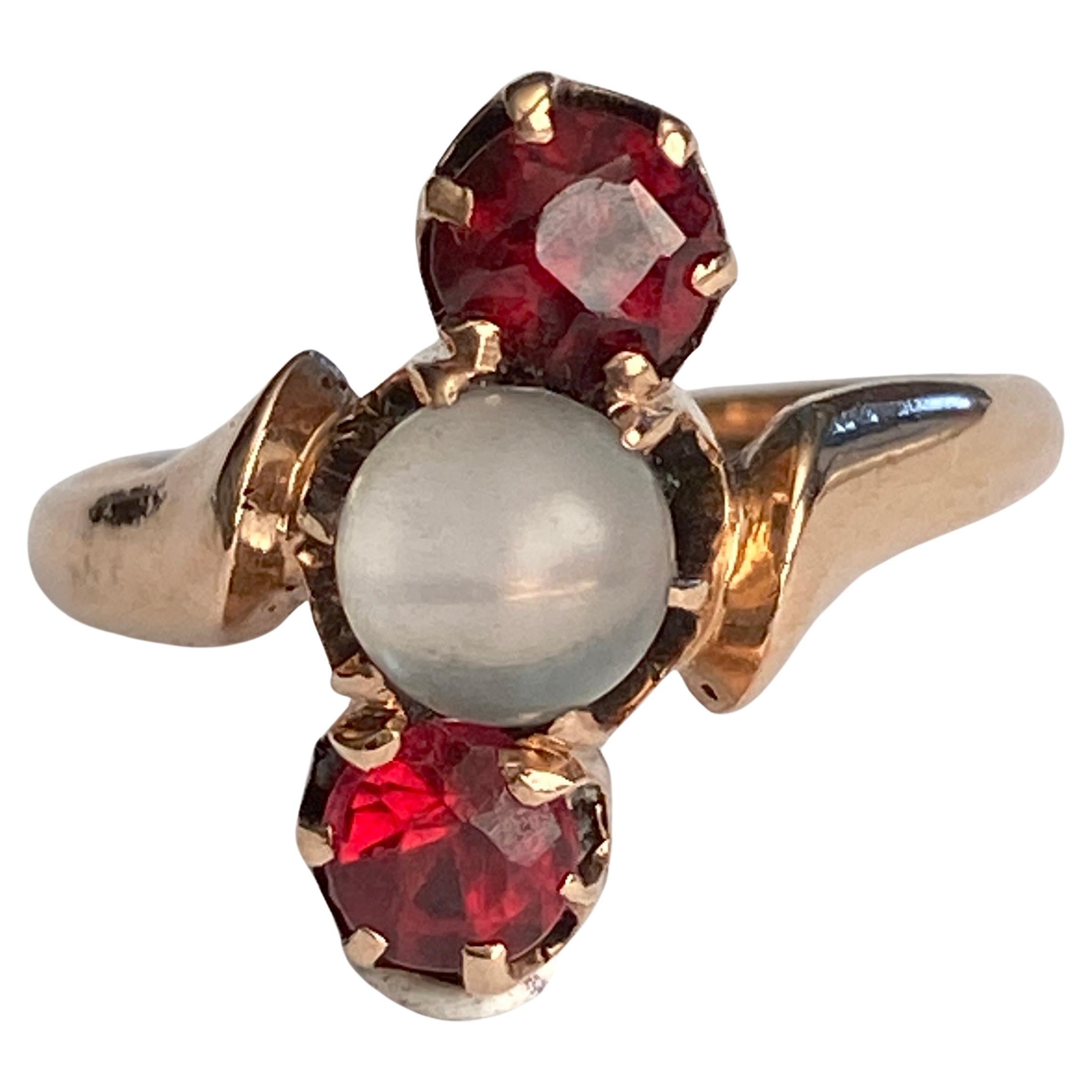 Victorian Moonstone & Garnet 14k Rose Gold Ring